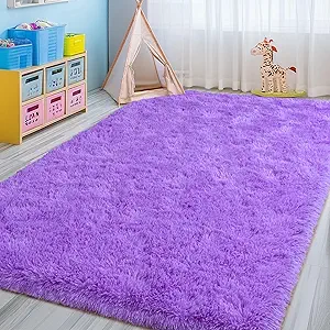 Fluffy Rugs for Living Room 6x9, Large Purple Shag Rug for Bedroom Girls Kids Playroom, Non-Slip Indoor Floor Carpet, Soft Fuzzy Shaggy Rug for Home Decor Aesthetic