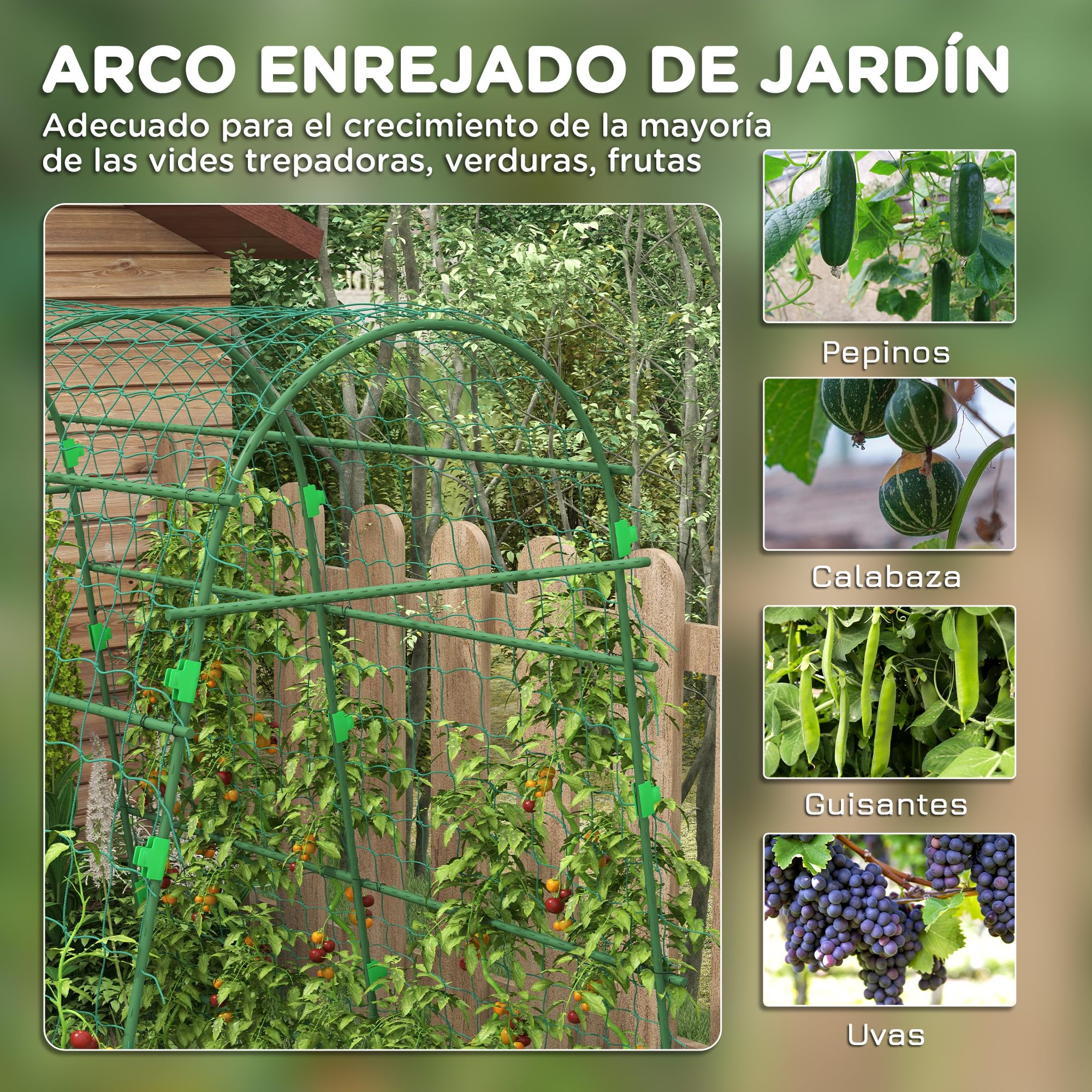 Outsunny Enrejado de Pepino 206 cm en Arco al Aire Libre Forma U con Malla