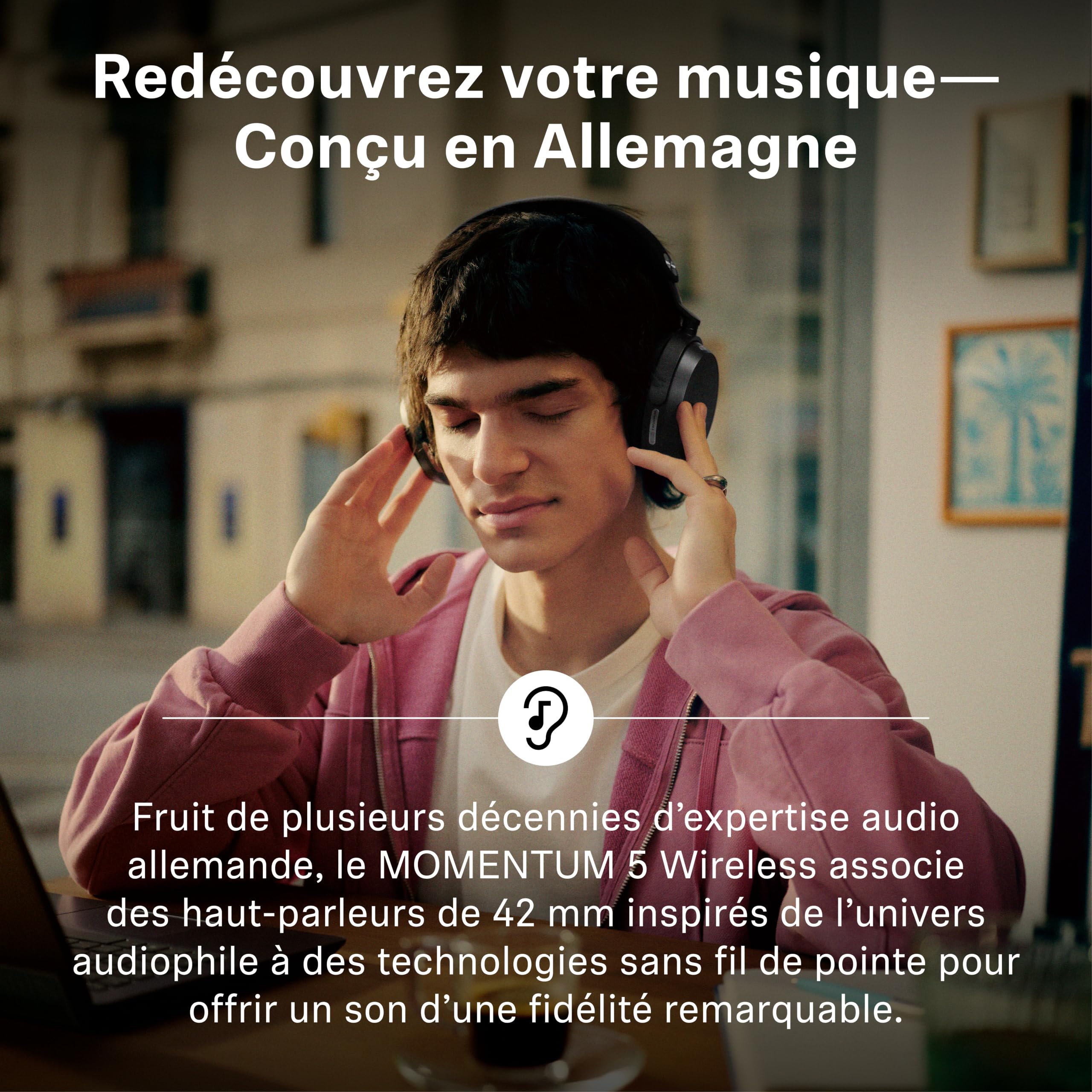 Sennheiser Momentum 5 Wireless – Casque Bluetooth à réduction de Bruit Active, appels d’Une Grande clarté, ANC adaptative, Design Circum-auriculaire, autonomie Jusqu’à 57 Heures, Noir
