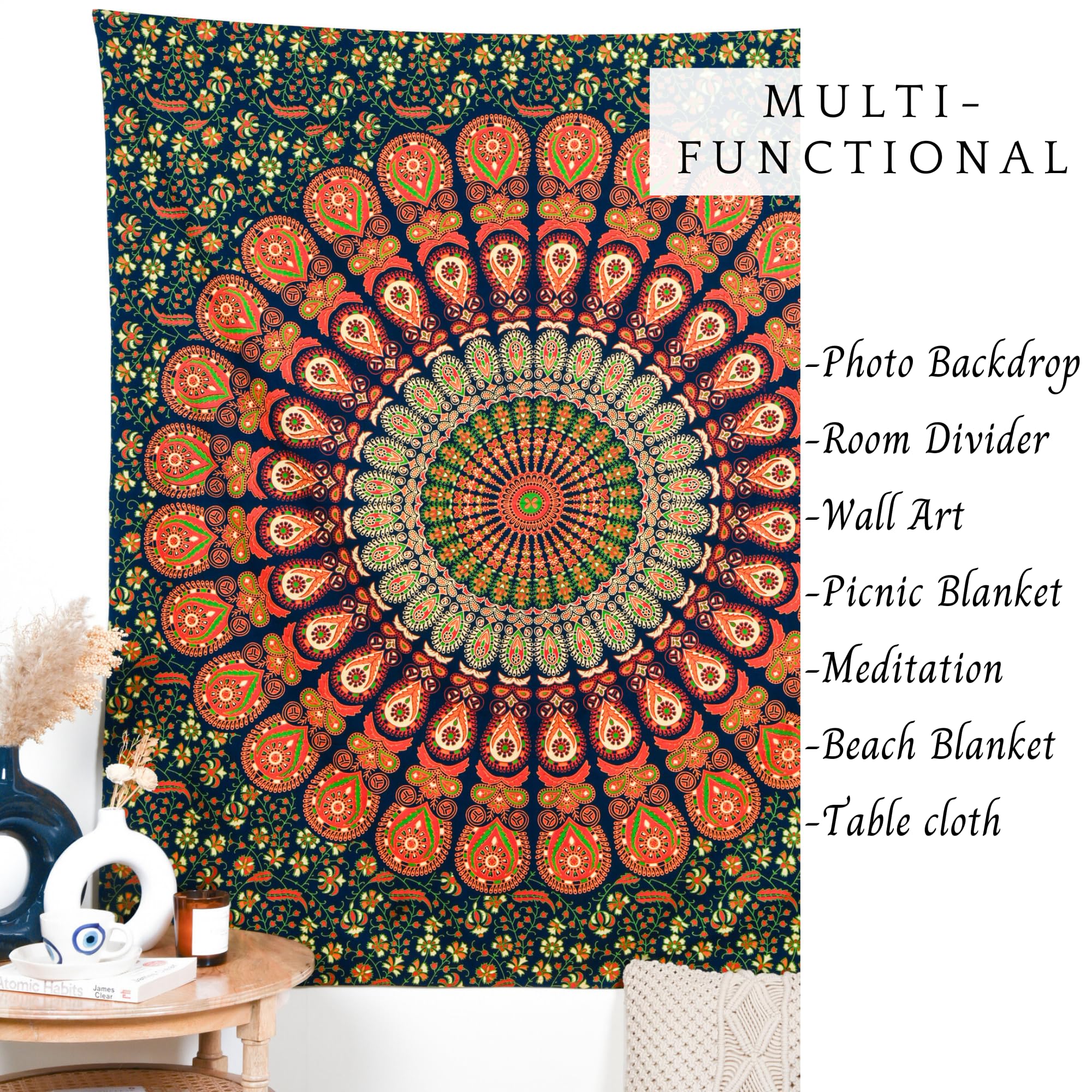 Arazzo Bohémien Mandala Pavone – 150x210 Cm – Verde – Shouzhigo – Decorazione Da Parete Per Camera E Soggiorno - 2