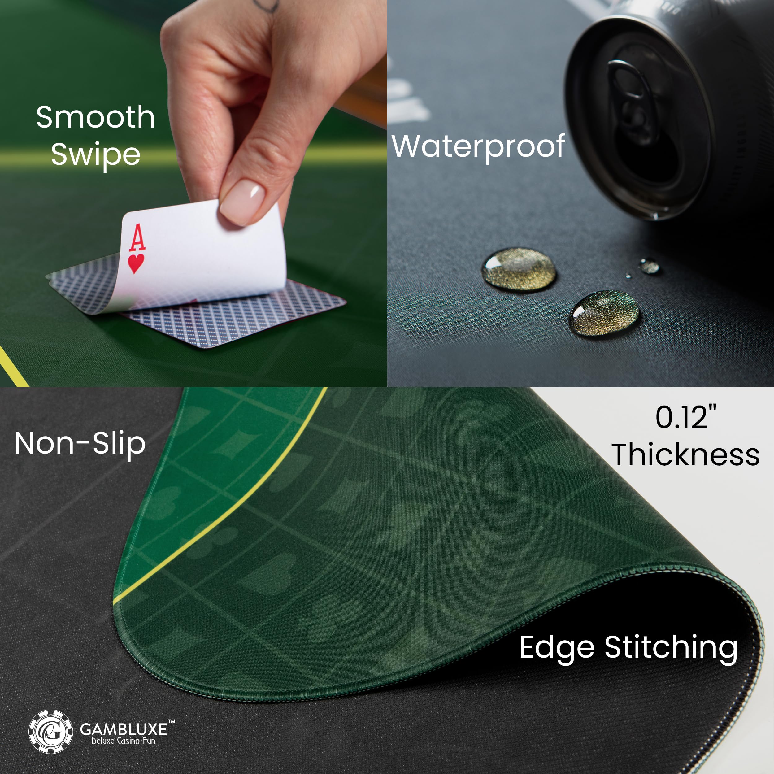Tapete de póquer profesional de 70 x 35 pulgadas para mesa, parte superior de póquer suave repelente al agua para mesa, antideslizante, portátil, Texas Hold'em + bolsa de transporte y