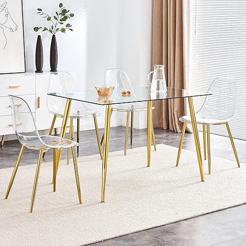 Miniatura 10 de Juego de 6 sillas de comedor modernas de acrílico transparente para cocina, comedor con patas de metal plateado, cómodas sillas laterales de