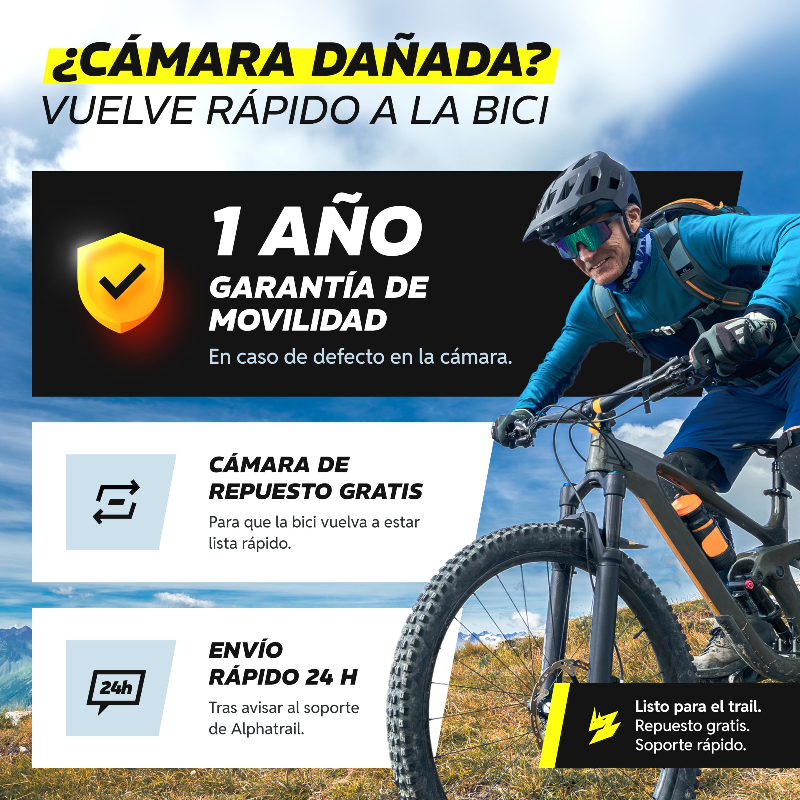 Alphatrail MTB Cámara de Bicicleta Rick 26 Pulgadas SV Presta Válvula 2X Cubierta Compatible Schwalbe, Michelin, Continental, Conti, Maxxis, Vittoria & Kenda