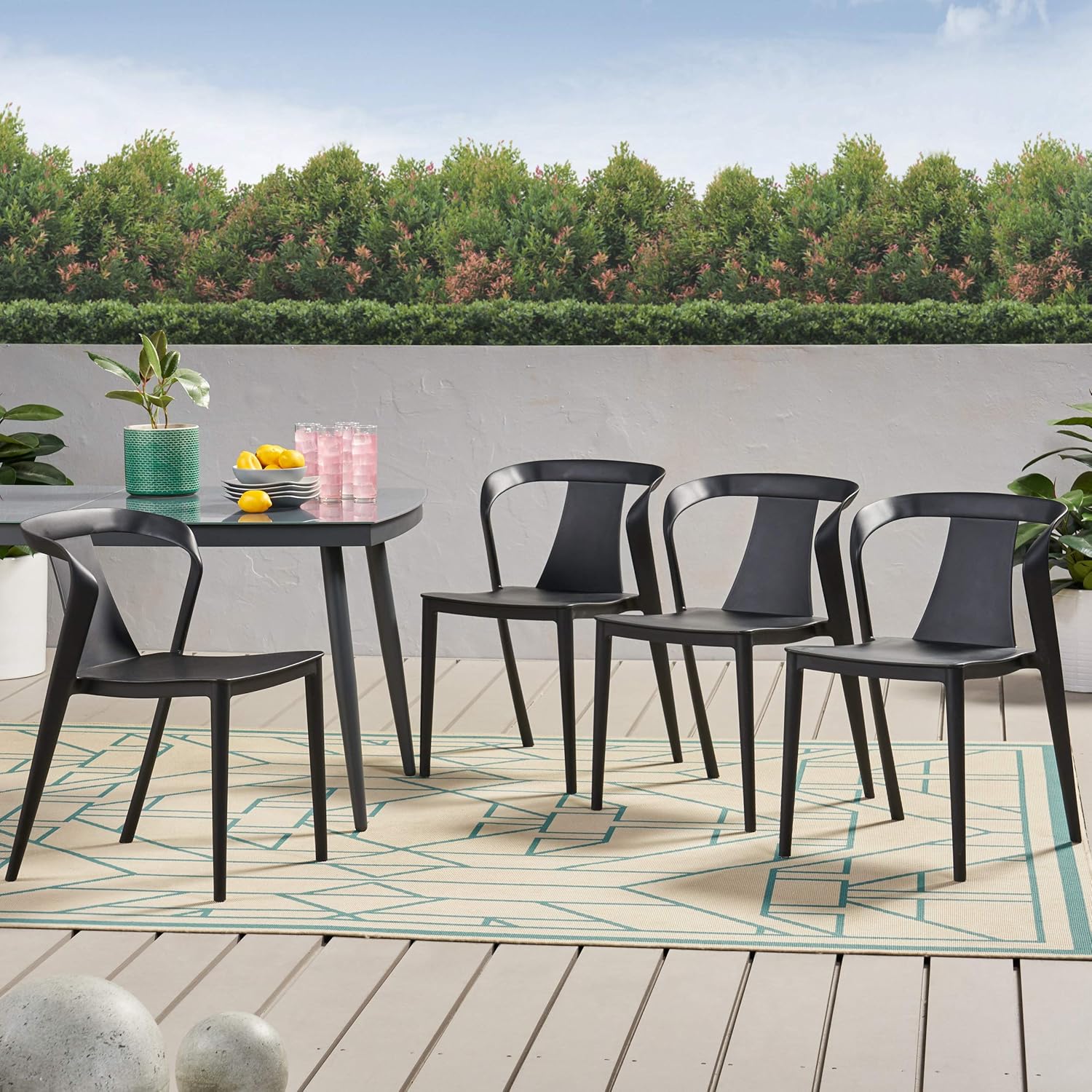 Christopher Knight Home Ianthe Outdoor Dining Chair (Set of 4), Black