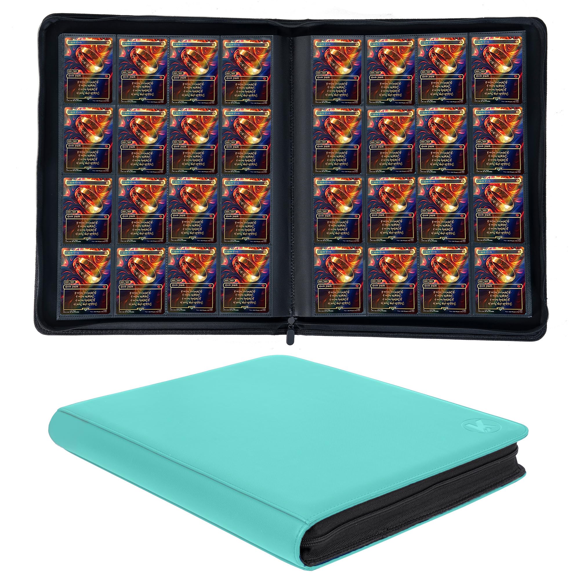 KUOOKING 1000+ Pockets Trading Card Binder, 16-Pocket Card Ablum Compatible with MTG,Sports Cards & Other Standard Size Trading Cards (Teal)