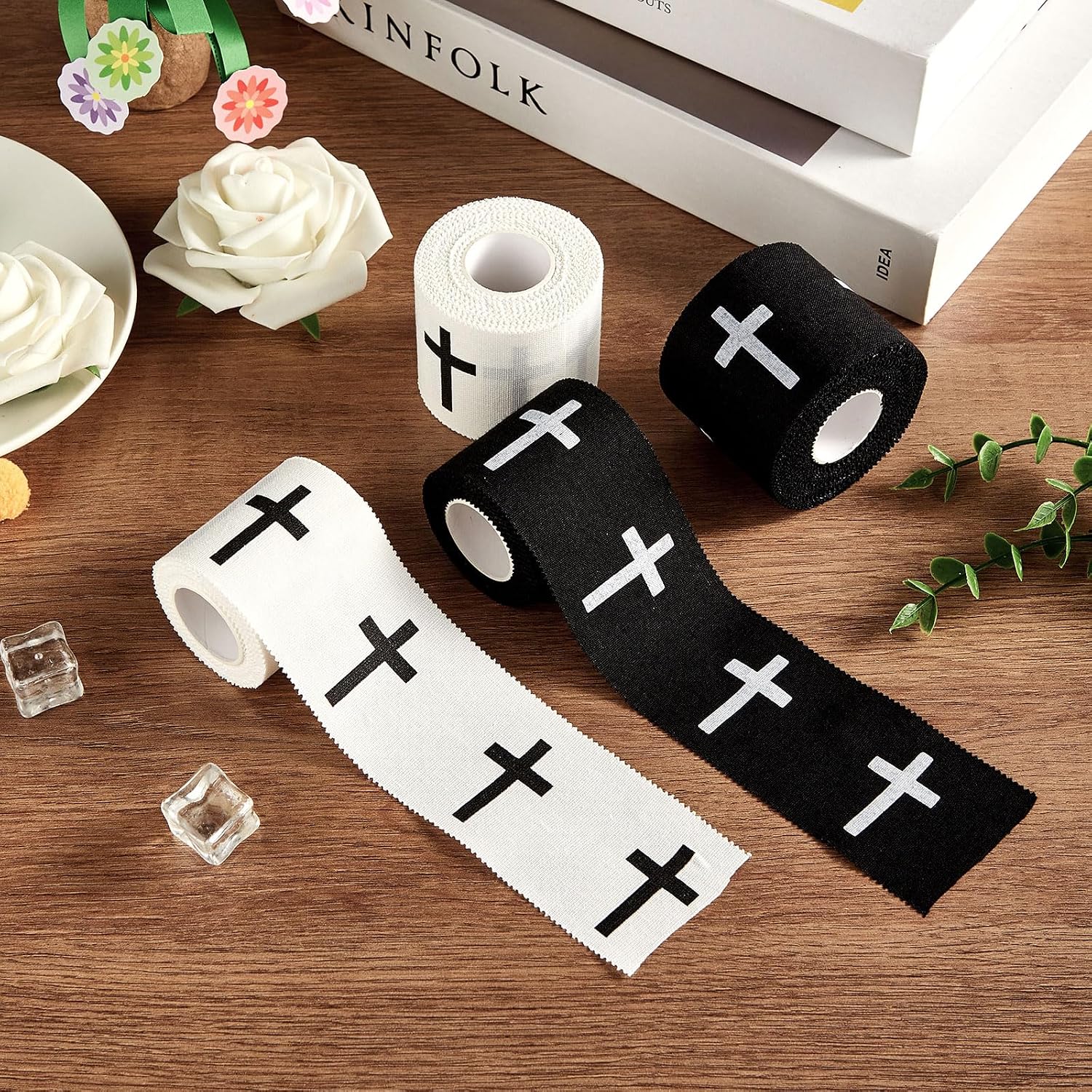 4Pcs Christian Athletic Tape 2in x 23ft Cross Sports Tape Religious Cotton Zinc Oxide Sports Wristbands Jesus Cross Wrist Tapes for Football Baseball Athlete Tennis Gymnastics First Aid Injury Wrap