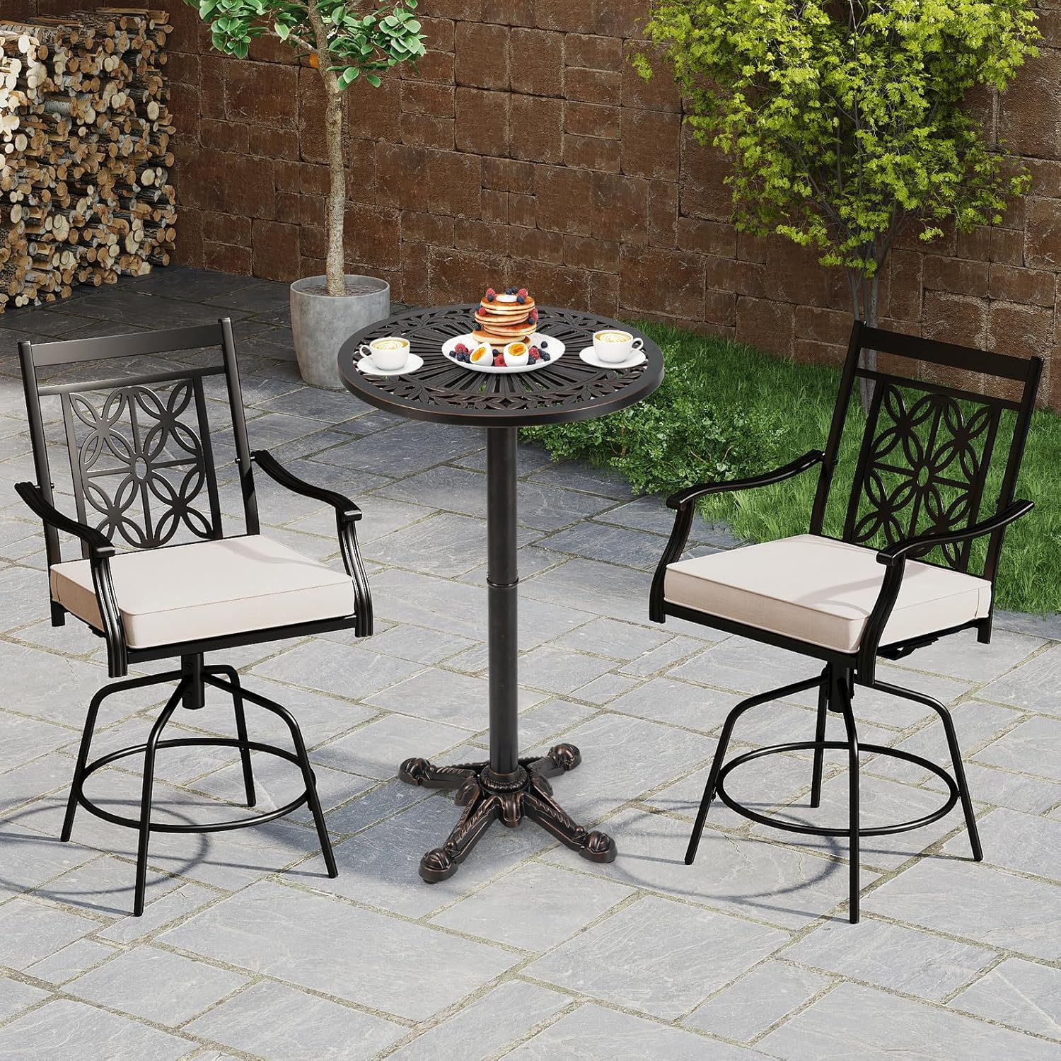COSTWAY 24" Patio Round Bar Table, 41.5" Pub Height Cast Aluminum High Top Table with Carved Texture for Outdoor, Bistro, Garden, Backyard, Balcony, Poolside, Bronze