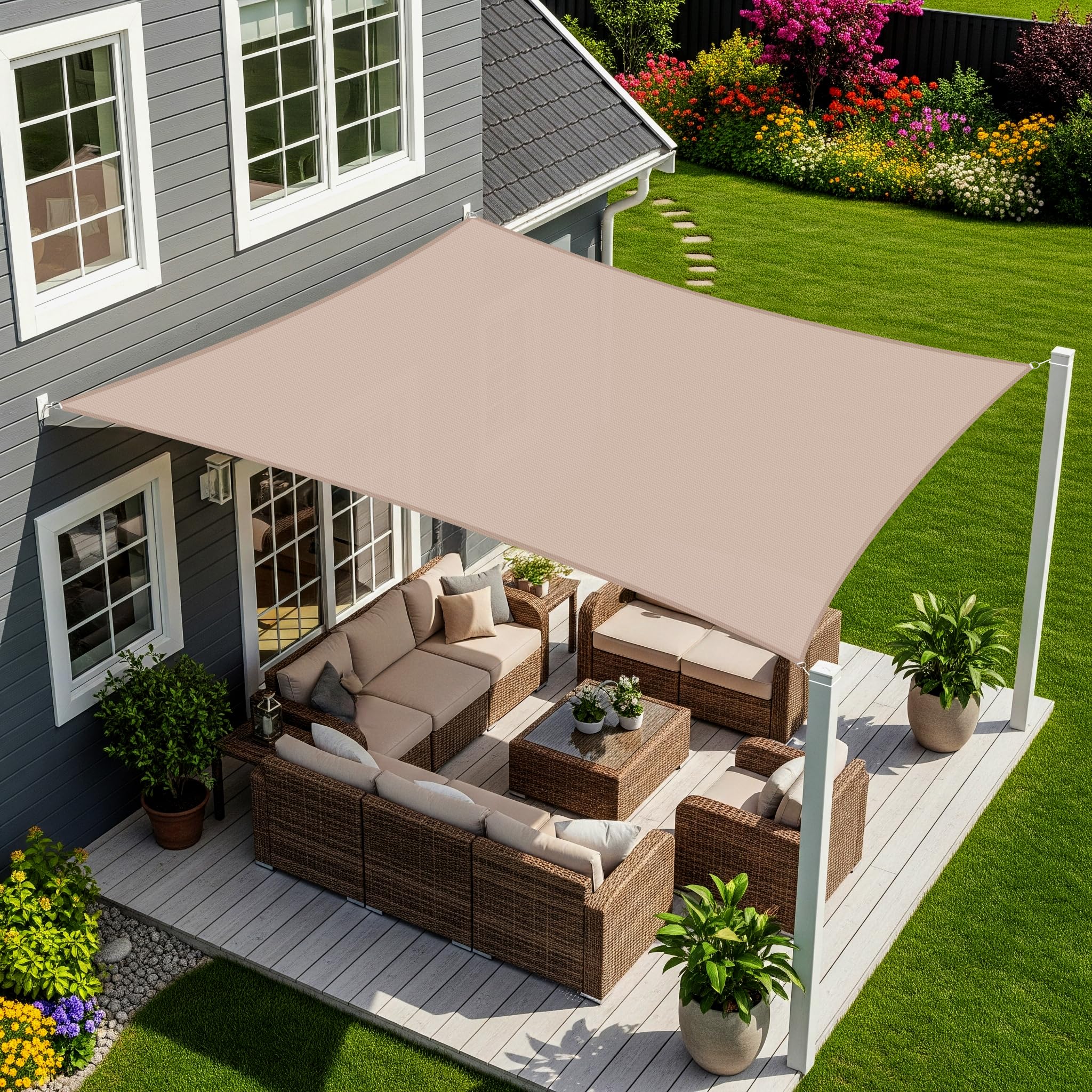 Sunnylaxx 3x4m Sonnensegel Rechteckig, Wasserdicht Sonnenschutz Sunsegel Color Taupe, 95% UV-Schutz,für Außenbereich,Garten