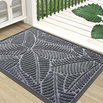 Colorxy Waterproof Front Doormat, Sturdy Natural Rubber Door Mat, 35x23 | Grey, Non Slip Low Profile Indoor Outdoor Door Mat, Stain and Fade Resistant, Easy Clean for Patio Entrance
