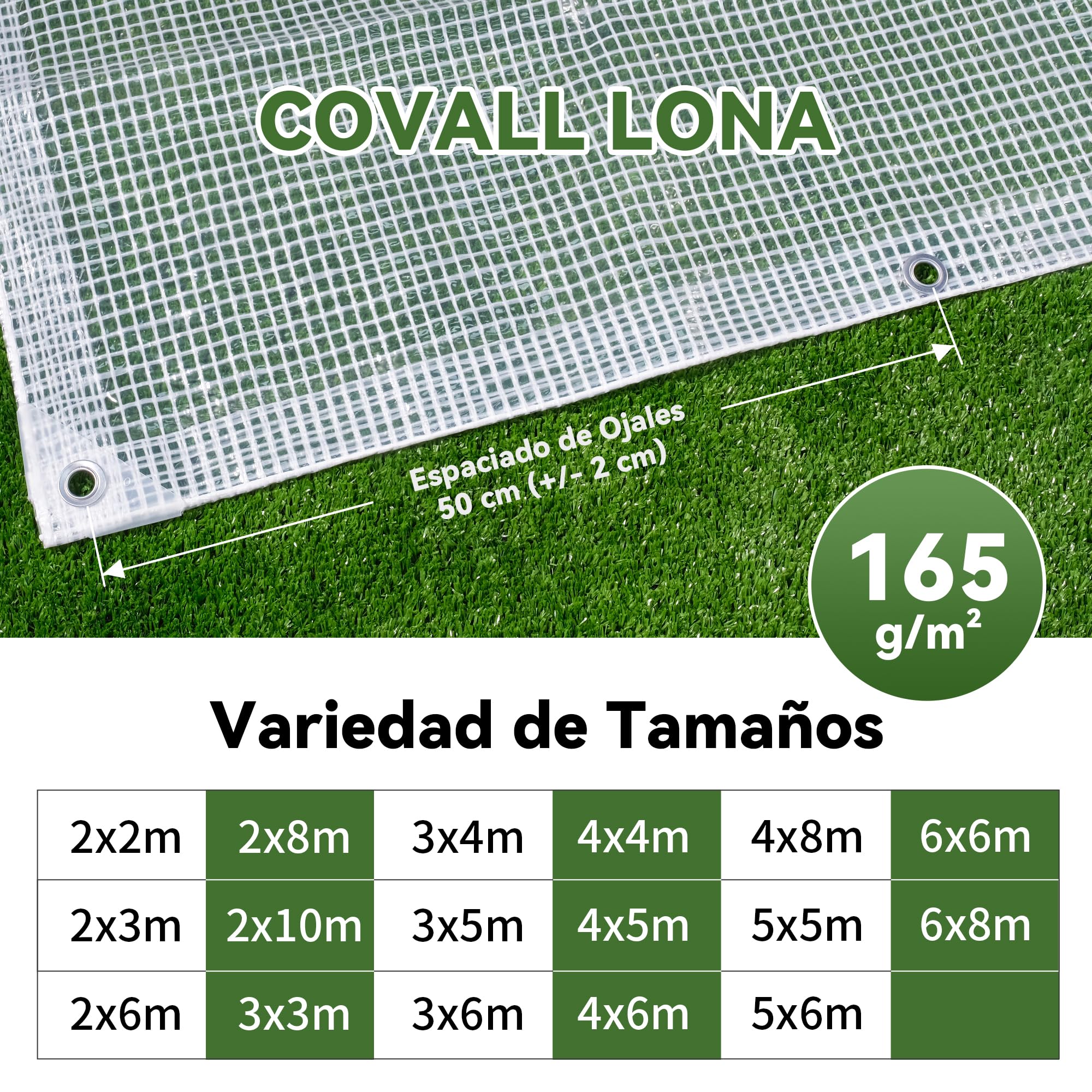 Lona Impermeable Exterior Transparente 4x6 m 165 g/m² con Ojales, Resistente al Desgarro, Intemperie y Anti-UV, Funda Protectora Multiusos para Madera, Jardín, Piscina y Remolque