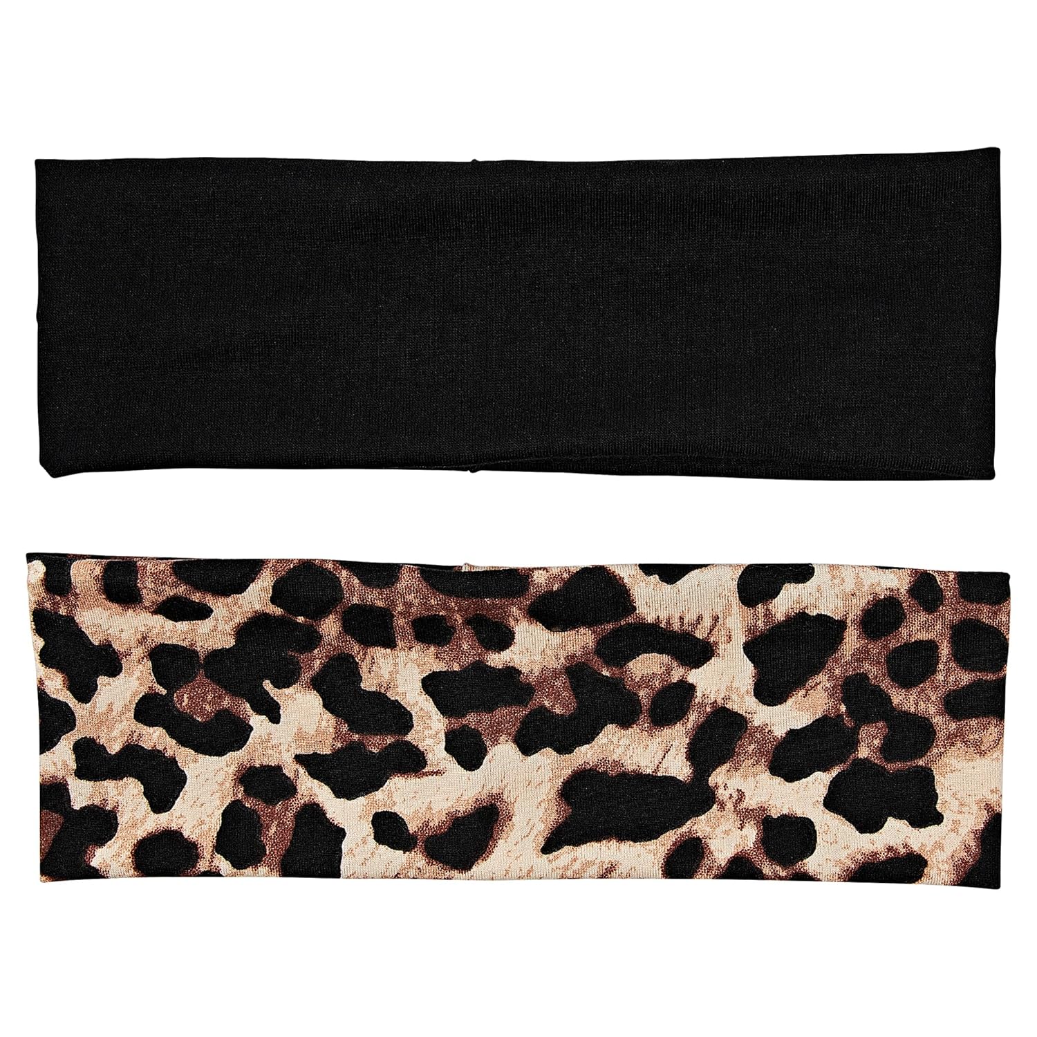 Red by Kiss 2 Pcs 60mm Headbands for Women, Wide Stretchy Elastic Hairband Fashion Workout Yoga Running Sport Hair Accessories (Black&Leopard)