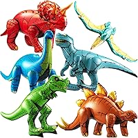 KiddieLoot 6-Pack Inflatable Dinosaurs: 20-26" Blow-Up Dino Pool Floats & Jurassic Party Decor for Kids Boys Girls