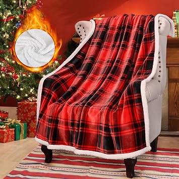 Solaris Red Plaid Sherpa Christmas Blanket, Super Soft Warm Cozy Flannel Reversible Buffalo Check Throw Blanket for Couch Sofa Bed, for Lovers