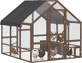 Large Wooden Chicken Coop for 8-10 Hens, Walk-in Chicken Run with Waterproof Cover, Nesting Boxes and Perches, Outdoor Poultry Cage Rabbit Hutch for Backyard, 83" x 73" x 73", Dark Brown