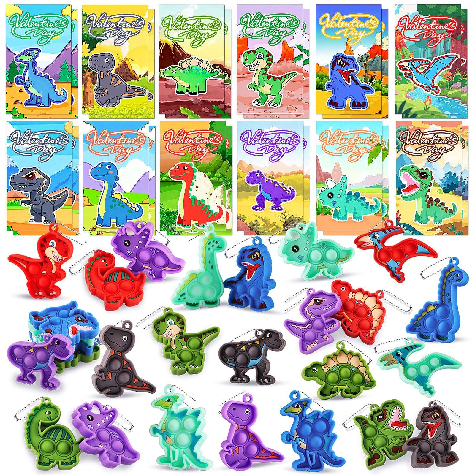 Dinosaur Party Favors - 24 Bulk Keychains -9 Dinosaur Party Favors - 24 Bulk Keychains -9
