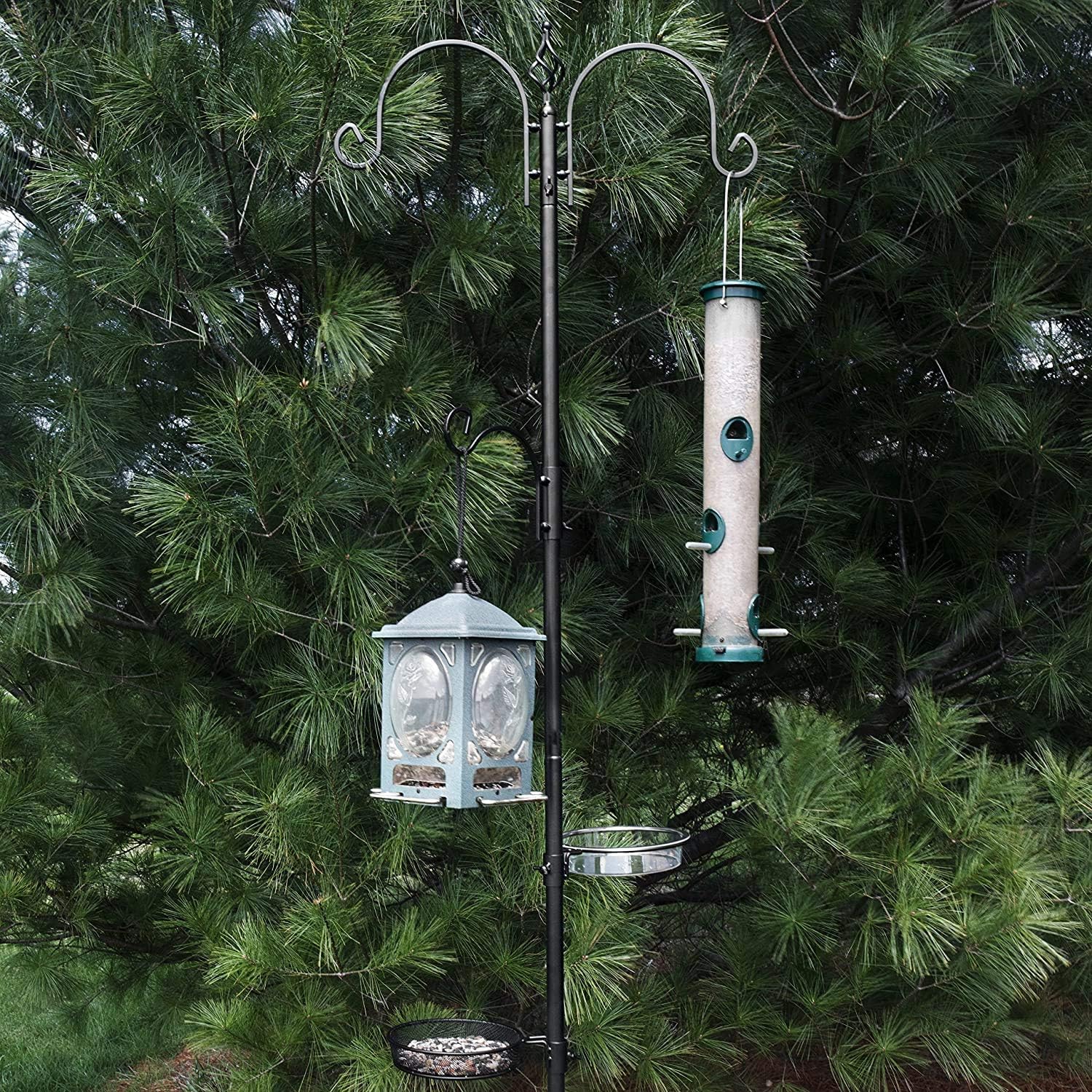 Deluxe Bird Feeding Station : Bird Feeders for Outside - Hang Multiple Feeders From the 4 Hangers, Bird Bath, Mesh Tray and 3 Prong Base to Bring Birds To Your Yard - 22 Inch Wide x 7 feet 8 inch Tall : Patio, Lawn & Garden