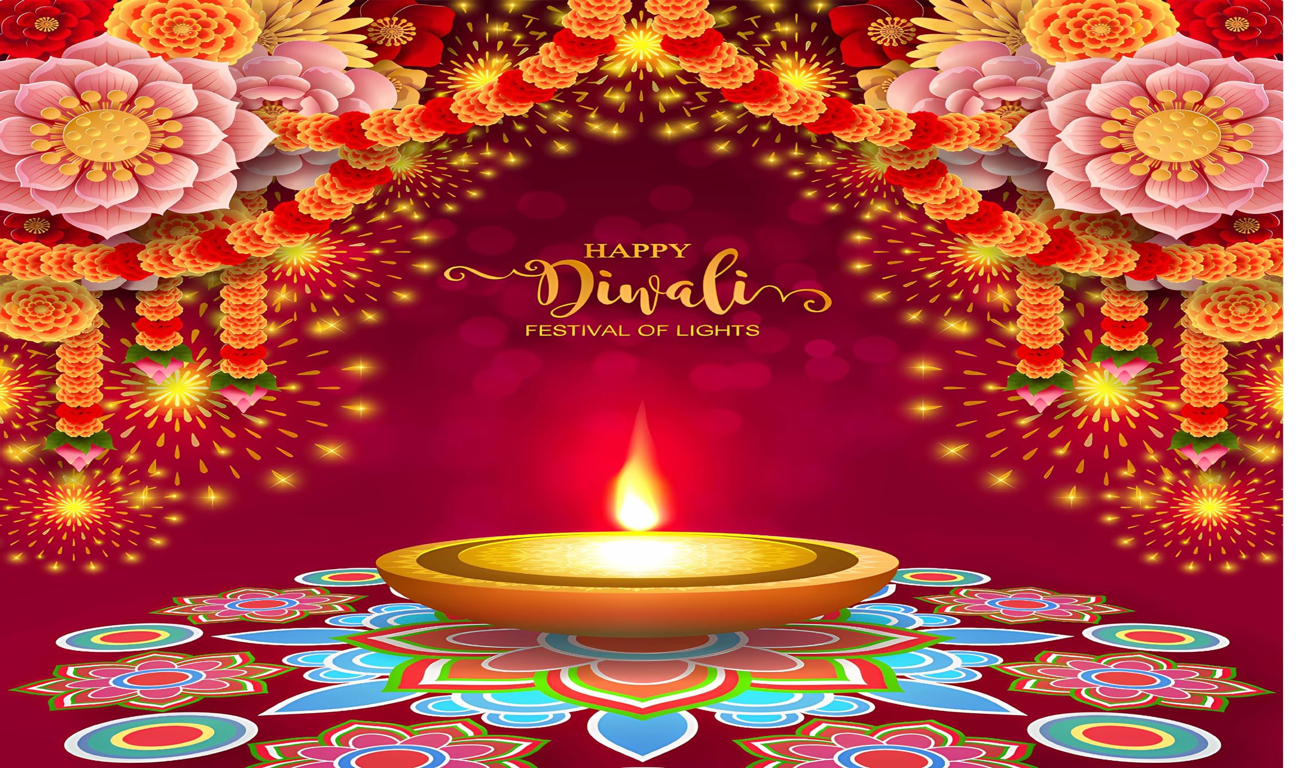 Backdropon Happy Diwali Festival of Lights Design Backdrop Cloth for Pooja Decoration Traditional Background Curtain Cloth for Festival Fabric-Polyester Size 5Feet Height & 8Feet Width(5 * 8)-image-27