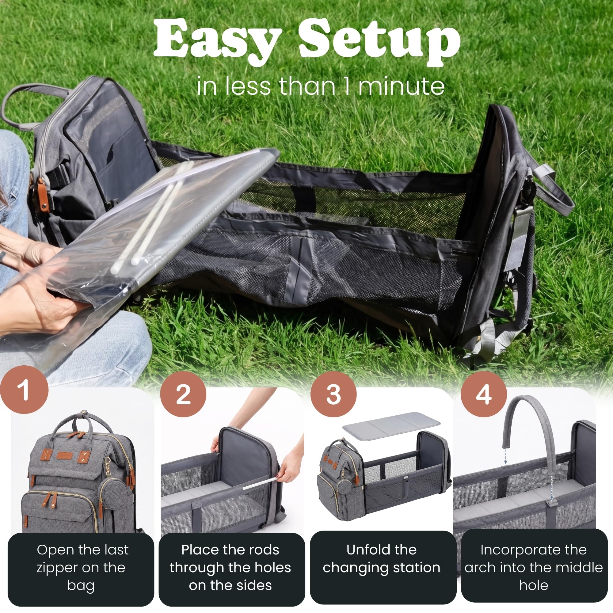 Mochila Bebe Pañalera con Cambiador Portátil - Mochila Carro Bebé Impermeable Gran Capacidad