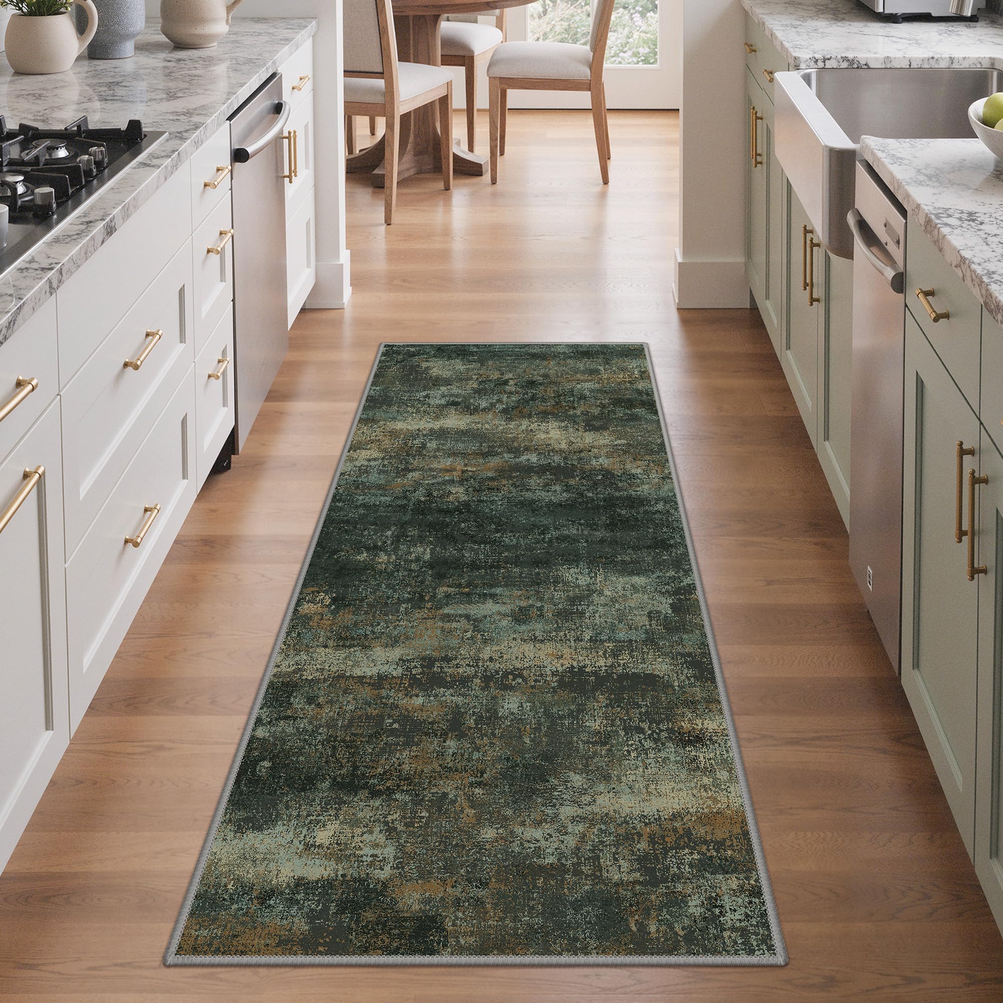 BEIMO 2x5 Runner Rug for Hallway, Smoky Green Washable Abstract Rug