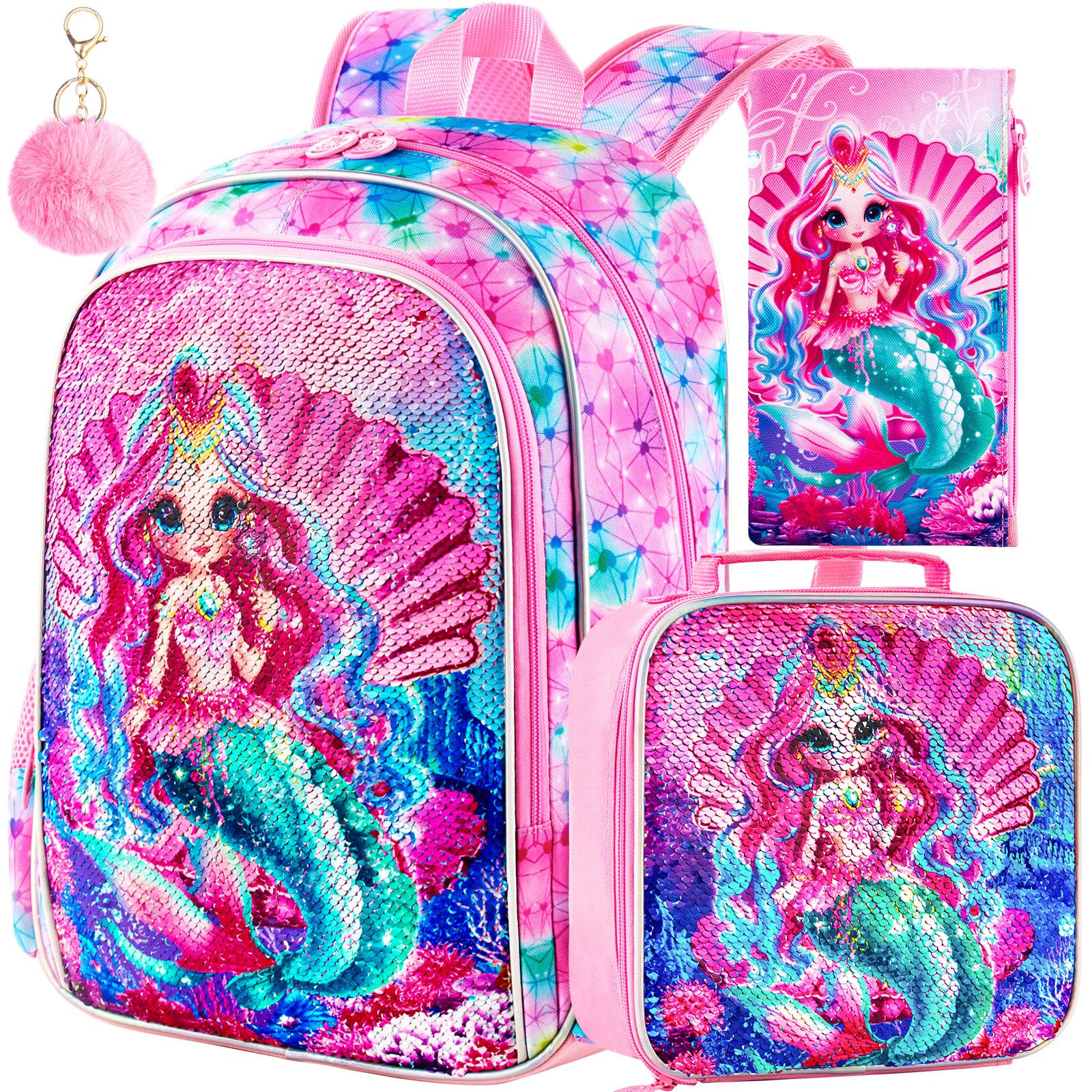 3PCS Kids Backpacks for Girls, 16" Little Kid Preschool School Bookbag and Lunch Box - Unicorn/Mermaid/Flamingo | 3PCS, Preschool School, Bookbag, and