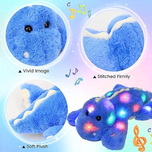 Miniatura 6 de Hopearl Dinosaurio de peluche con luces LED y música, suave, flexible, con volumen ajustable, canciones de cuna, animado, da calma, regalos de
