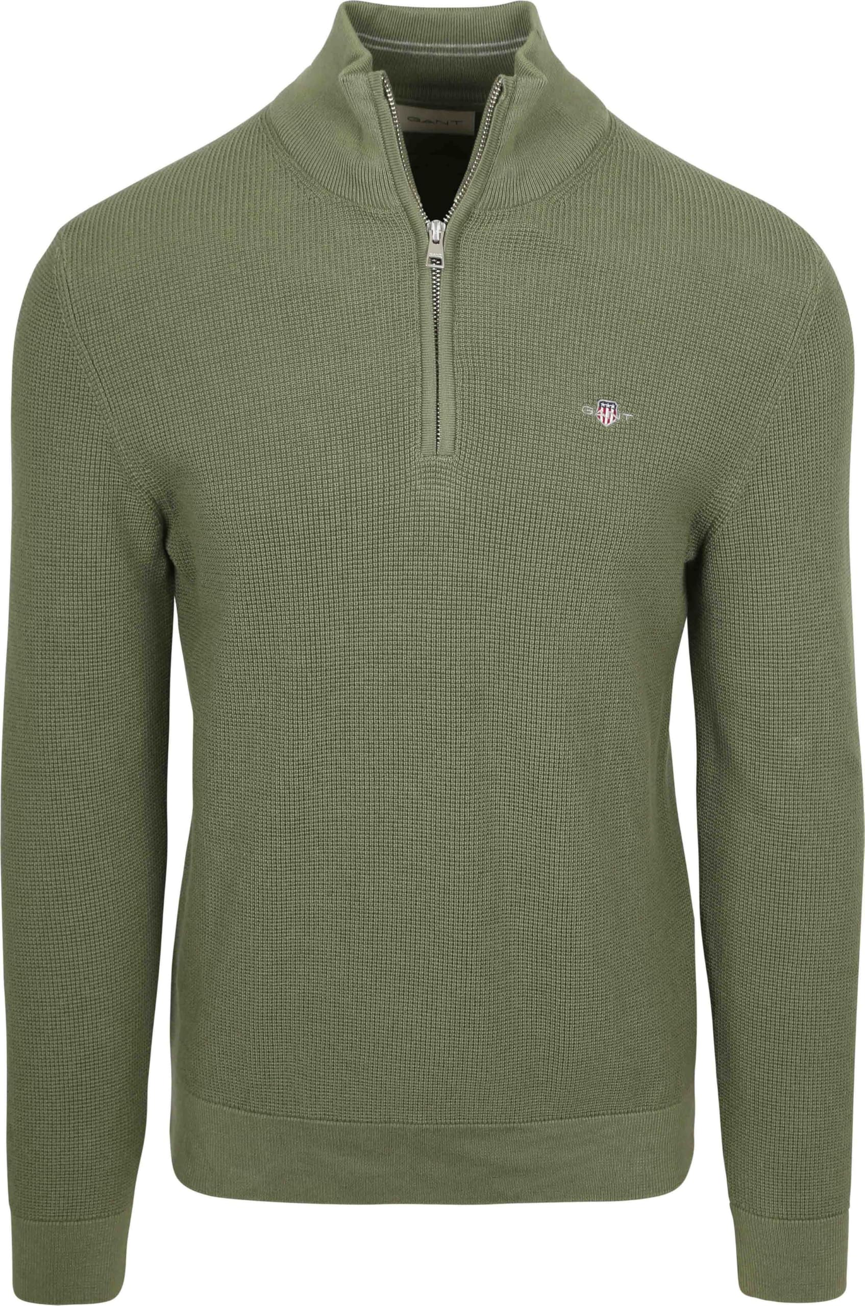 Gant Men's Dry Herb Green Micro Textured Cotton Half Zip Pullover Sweater, S