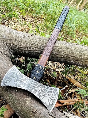 Miniatura 5 de Hacha vikinga de doble cabeza hacha de batalla medieval de doble filo de 28 pulgadas con mango de madera de fresno  Hacha de regalo y juego de rol,