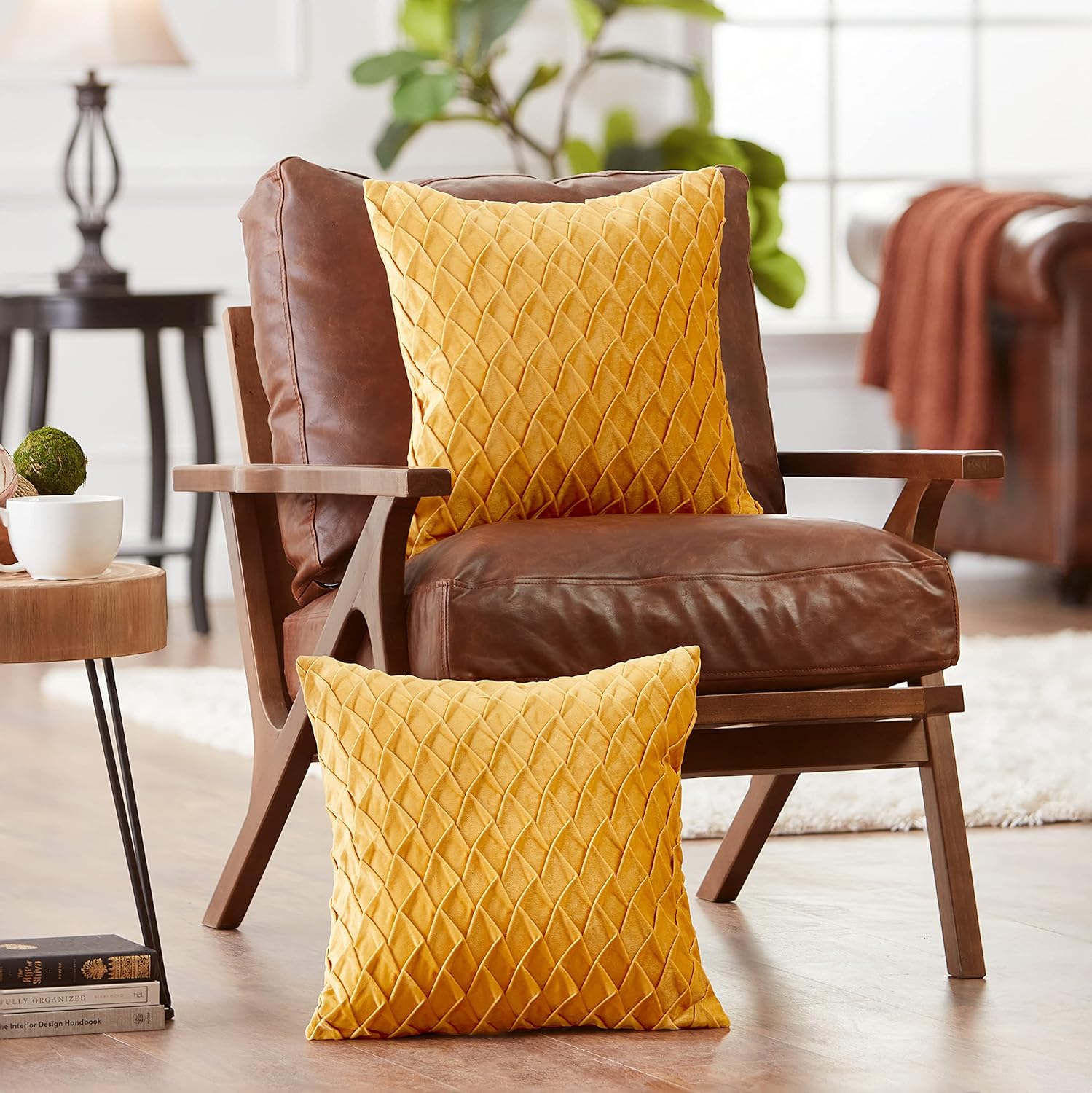 Chanasya Premium Gem Textured Velvet Throw Pillow Cover - Plush Cover for Back Support Pillow - 2-Piece Set - 18" x 18” - Golden