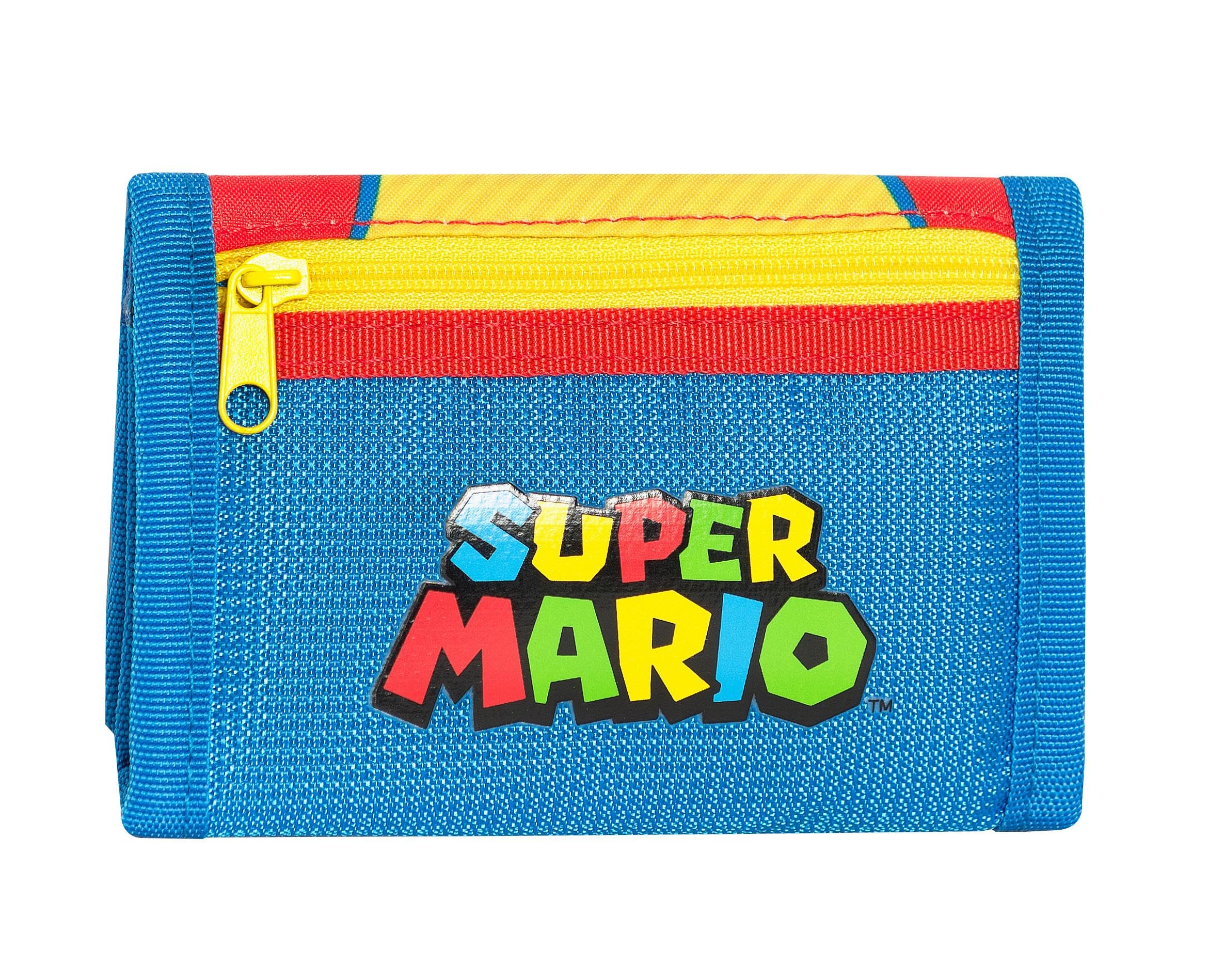 SUPER MARIO oficjalny portfel Super Mario, z praktycznym zapięciem na rzep, kieszenią zewnętrzną i przegródkami wewnętrznymi, pomysł na prezent dla dzieci i nastolatków, niebiesko-czerwono-żółty,
