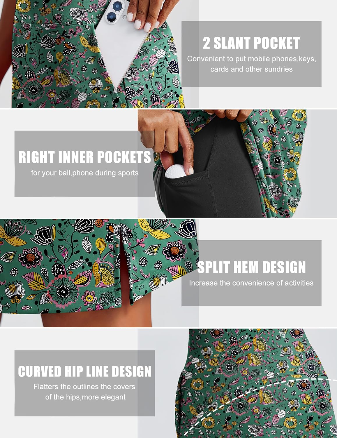 PINSPARK 20" Skorts for Woman Knee Length UPF 50+ Golf Skirts with 3 Pockets High Waisted Athletic Tennis Skort Casual Skirt - Image 4