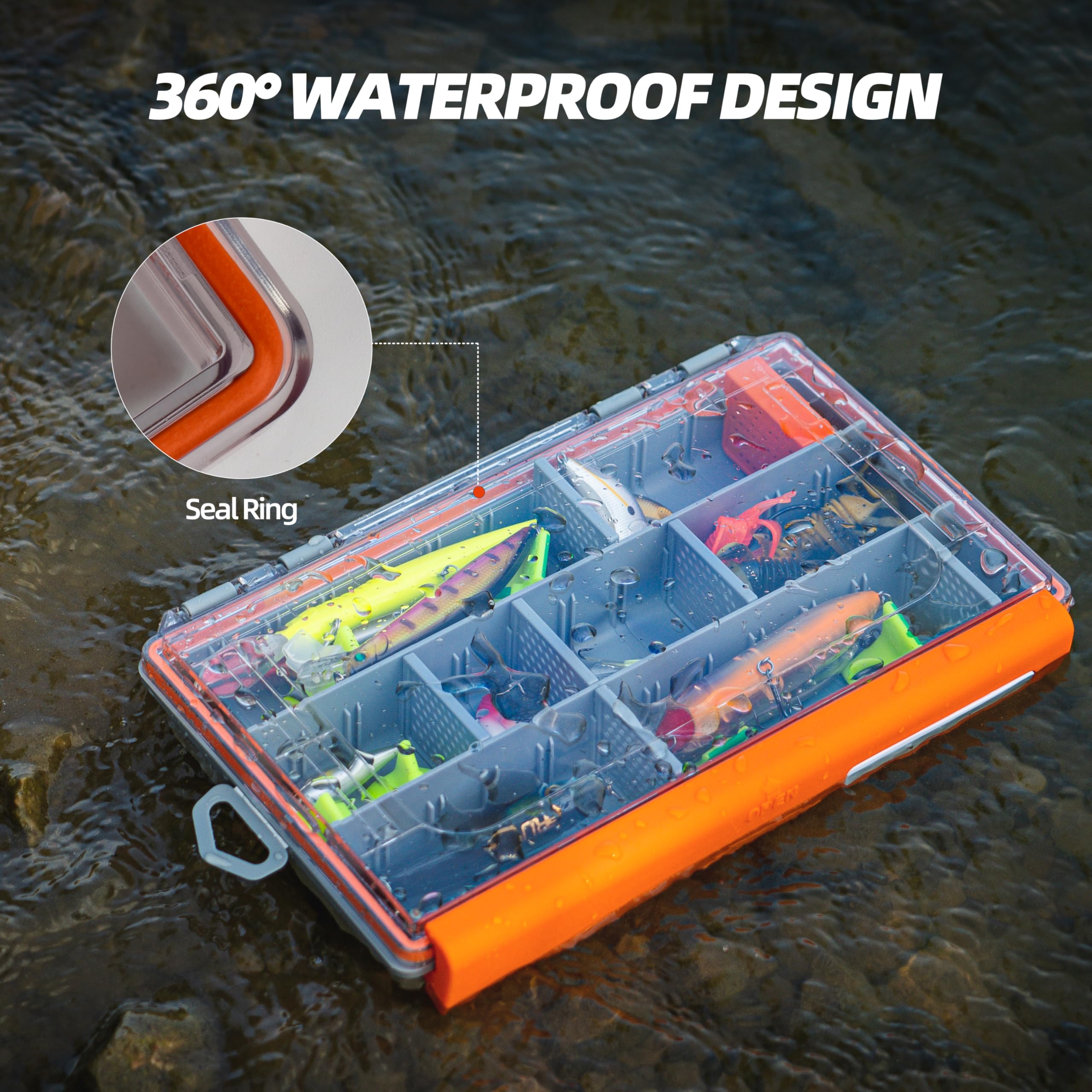 RUNCL Caja de aparejos de pesca impermeable, 2 unidades, naranja, 3600