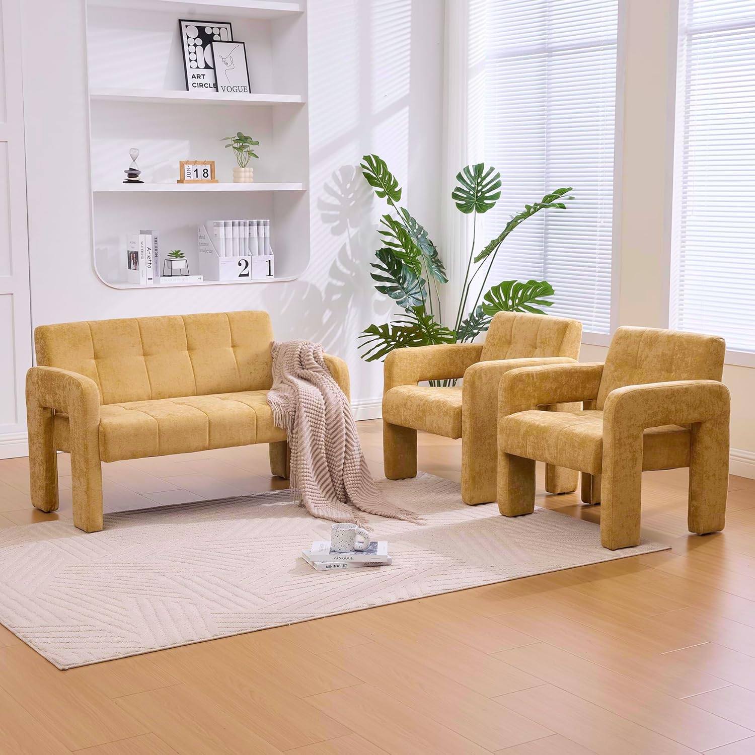 47'' Modern Loveseat, Comfortable Small Couch for Two with Chenille Fabric, Minimalist Accent Chair for Bedroom, Office, Entryway, Dorm (Mustard Yellow)