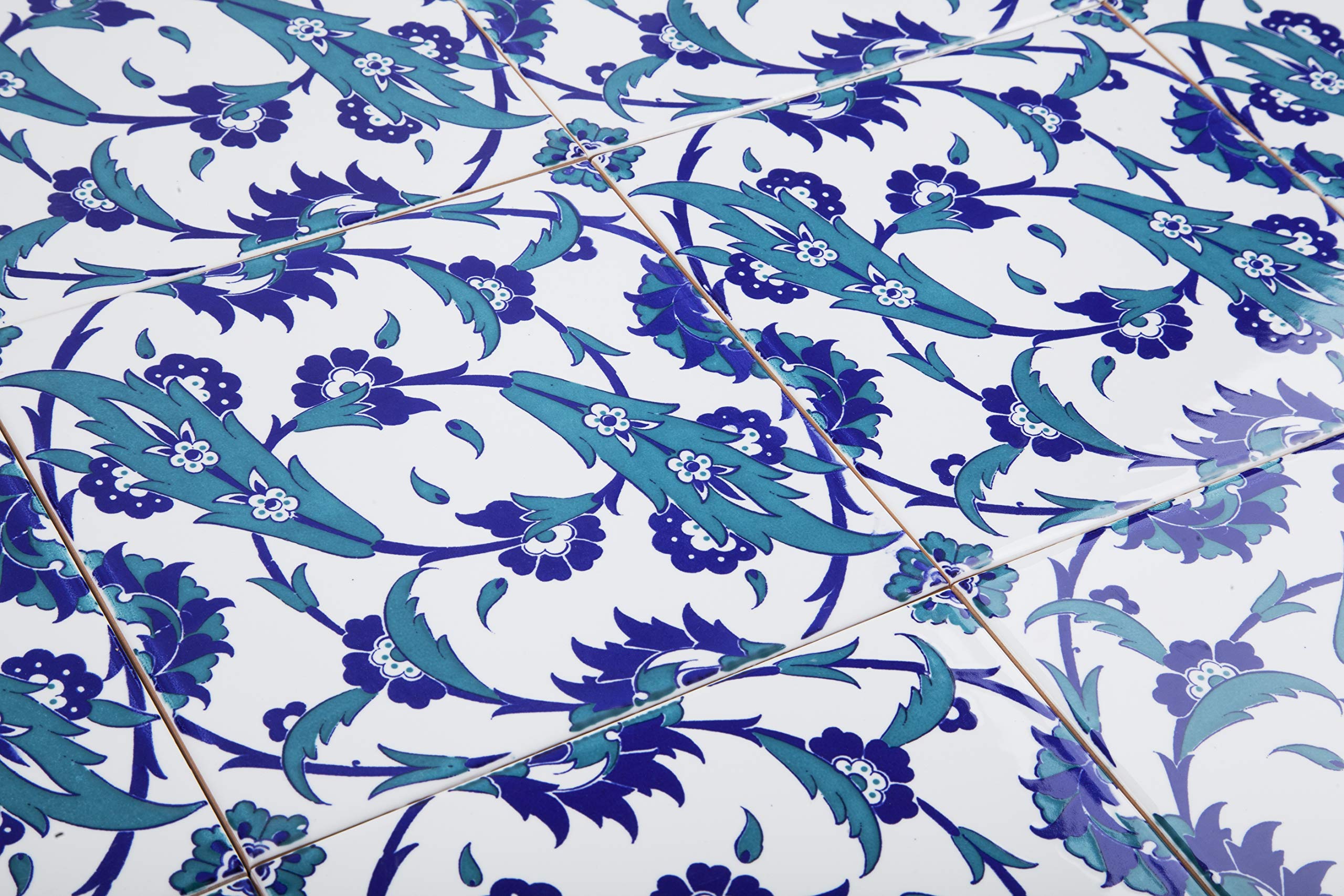 Cerames Esin - Coloridos azulejos turcos, 1 paquete - 0.48m2 (12 piezas), azulejos de cerámica Iznik con patrón, 20x20, ideal para la cocina o el baño.