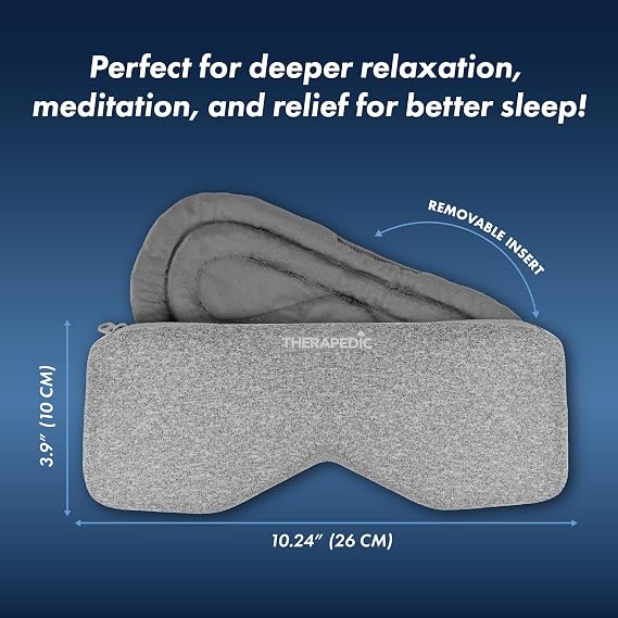 Therapedic Cooling & Heating Eye Mask with Ceramic Beads, Flow Knit Reusable Hot & Cold Eye Compress, Light Blocking Sleep Mask with Elastic Strap for Travel, Relaxation and Puffy Eyes