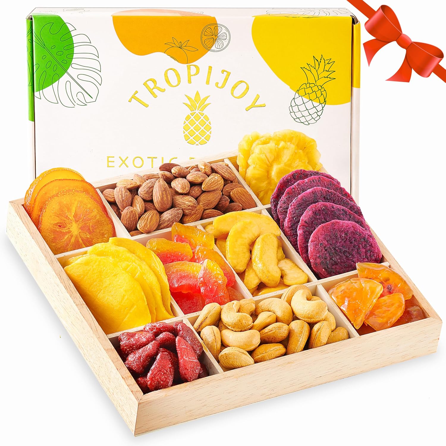 Dried Fruit Gift Basket – 10 Tropical Flavors Soft Dried Fruit Basket Gift | Dried Fruits and Nuts Christmas Fruit Baskets | Christmas Gift Basket for Families, Christmas Food Gifts Wooden Fruit Tray