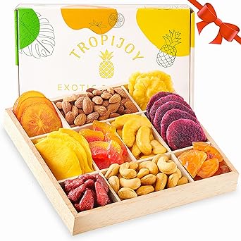 Dried Fruit Gift Basket – 10 Tropical Flavors Soft Dried Fruit Basket Gift | Dried Fruits and Nuts Christmas Fruit Baskets | Christmas Gift Basket for Families, Christmas Food Gifts Wooden Fruit Tray