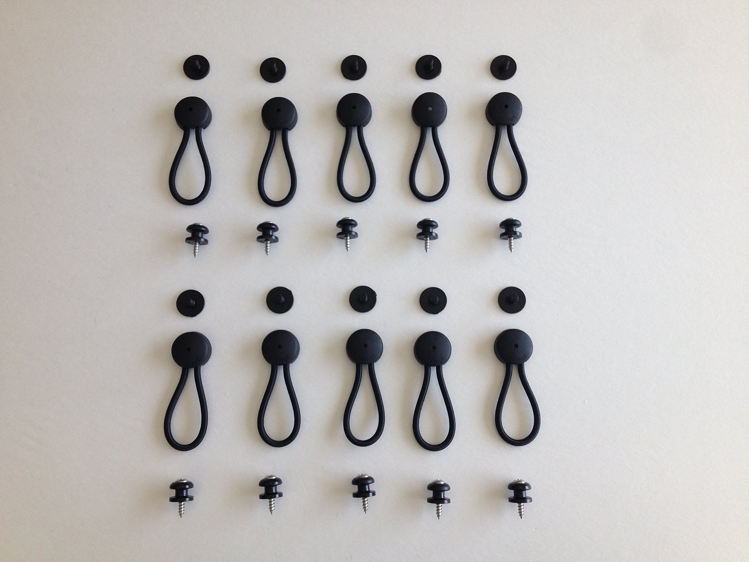 Stayput Fasteners 6 5/8" Standard Size Black Bungee Shock Cord & Fastener for Boat Canvas (10 Pack) with Black Knobs and #10 Stainless Titanium Screws