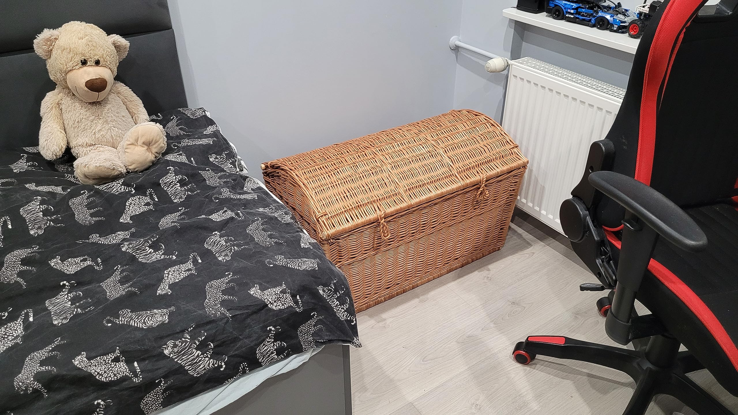 weeco Capiente cestino in vimini XL - Baule da pirata per giocattoli - Cestino in vimini resistente - realizzato a mano e naturale - 80x48x48 CM - Grande bidone naturale di vestiti, cuscini