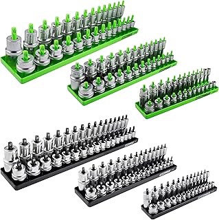OEMTOOLS 22233 6 Piece SAE and Metric Socket Tray Set, SAE and Metric Socket Storage for Sizes 1/4", 3/8”, and 1/2" Drive, Socket Holders and Socket Organizer Tray for Toolbox, Green and Black