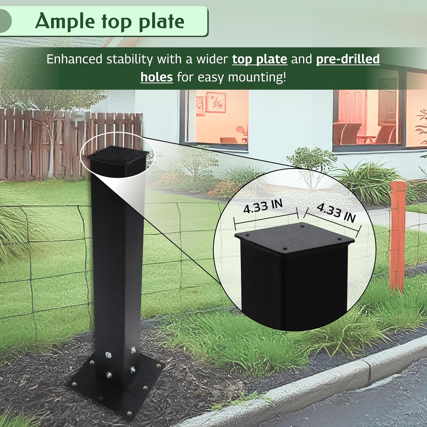 FEBTECH- 27 x 4 x 4 Inch Mailbox Post and Base Combo - Heavy Duty Powder Coated Carbon Steel Mail Box Post with Base for Outside Sidewalks, Curbside - DIY Mailbox Post Kit