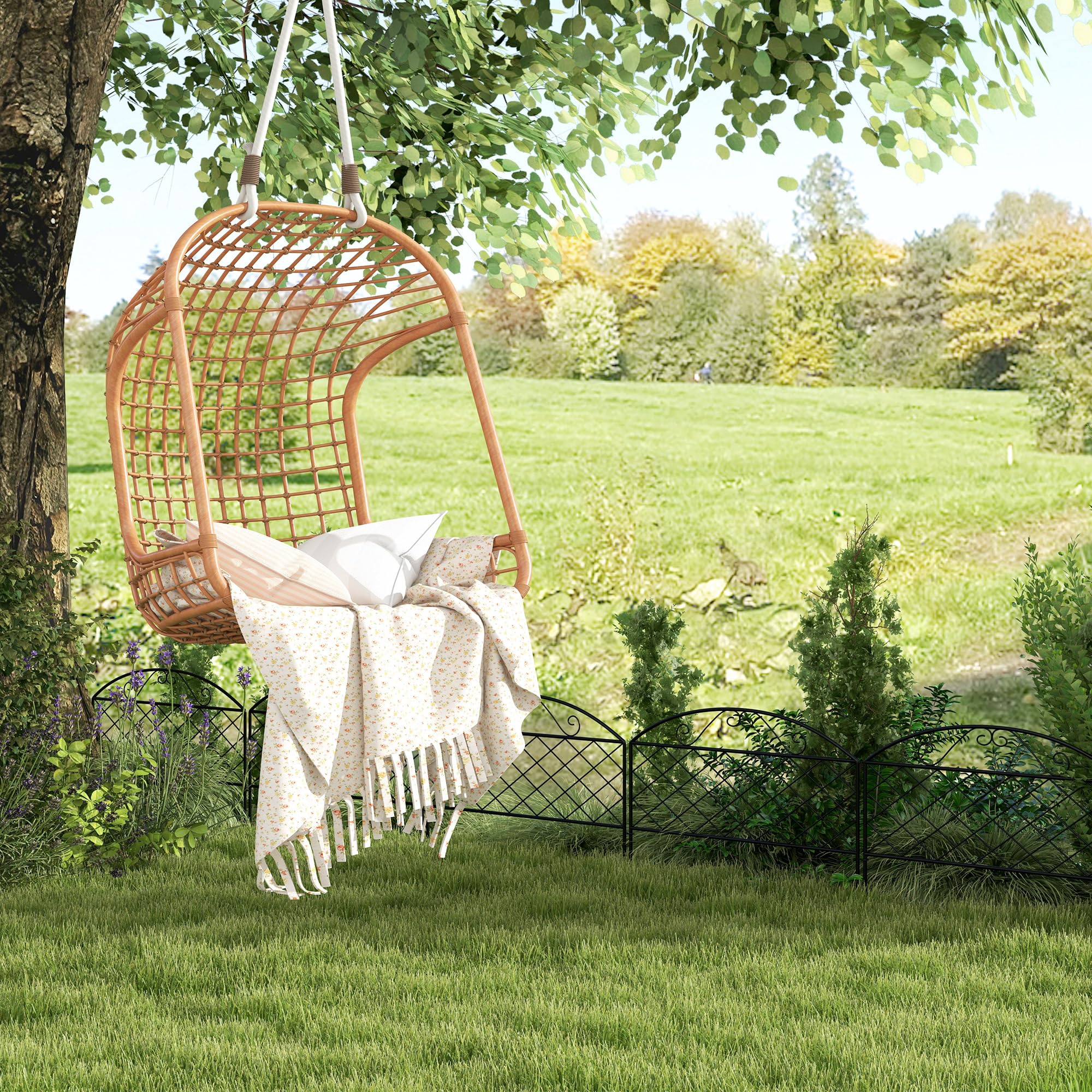 Outsunny Lot de 5 Panneaux de Clôture de Jardin Décoratives en Métal, Bordure de Jardin, pour Parterre de Fleurs - Dim. 305 x 43 cm, Noir