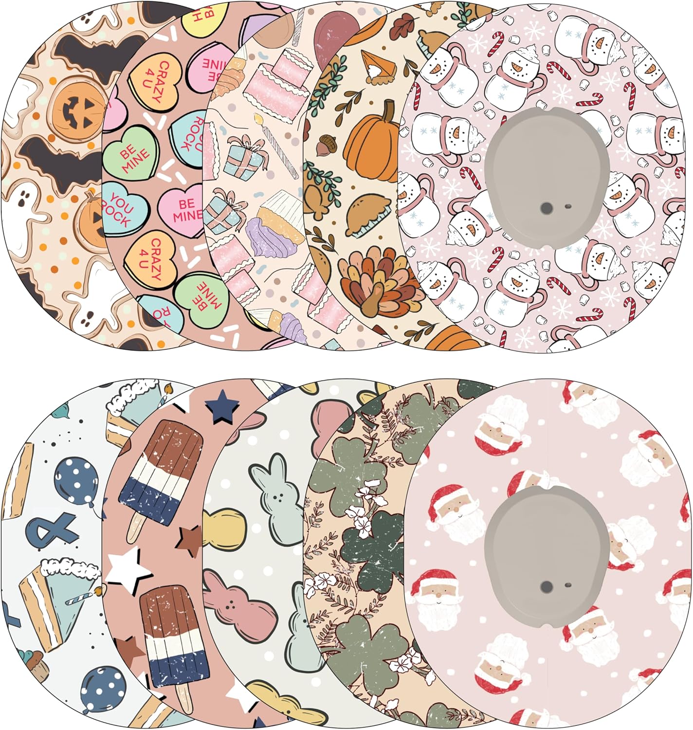 Glucomart Adhesive Patches for Dexcom G7, Dexcom Stelo, and Infusion Sets (10 Count) – Maximum Strength CGM Patches, Waterproof & Hypoallergenic (Holiday Variety Pack)