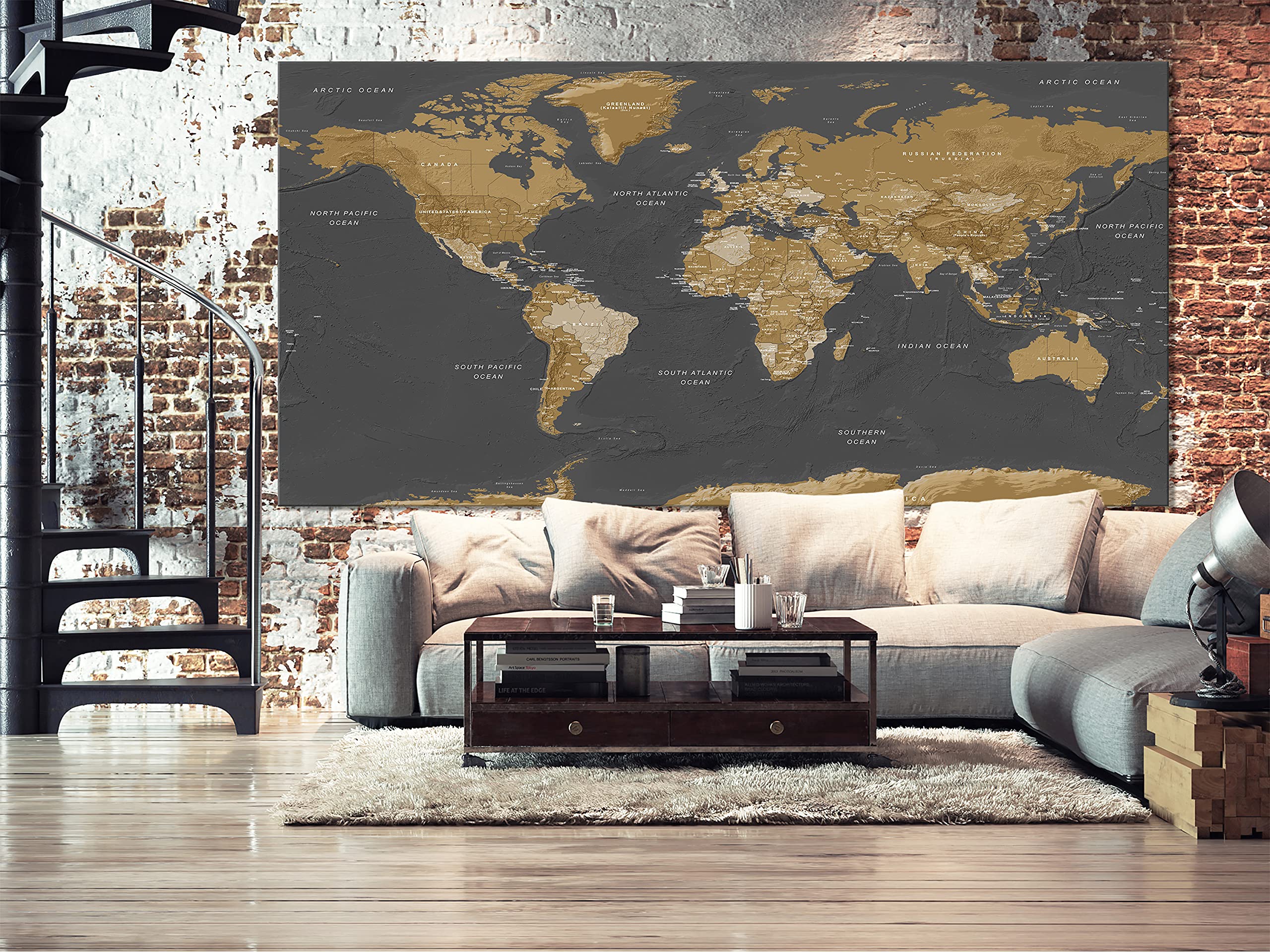 B&D XXL - Leinwandbild Wohnung Landkarte, Schlafzimmer, Wohnzimmer, modern | Hochwertige Leinwand, sofort aufhängbar, ideal fürs Wohn- oder Schlafzimmer, wasserfest und lichtecht, langlebig, stilvoll