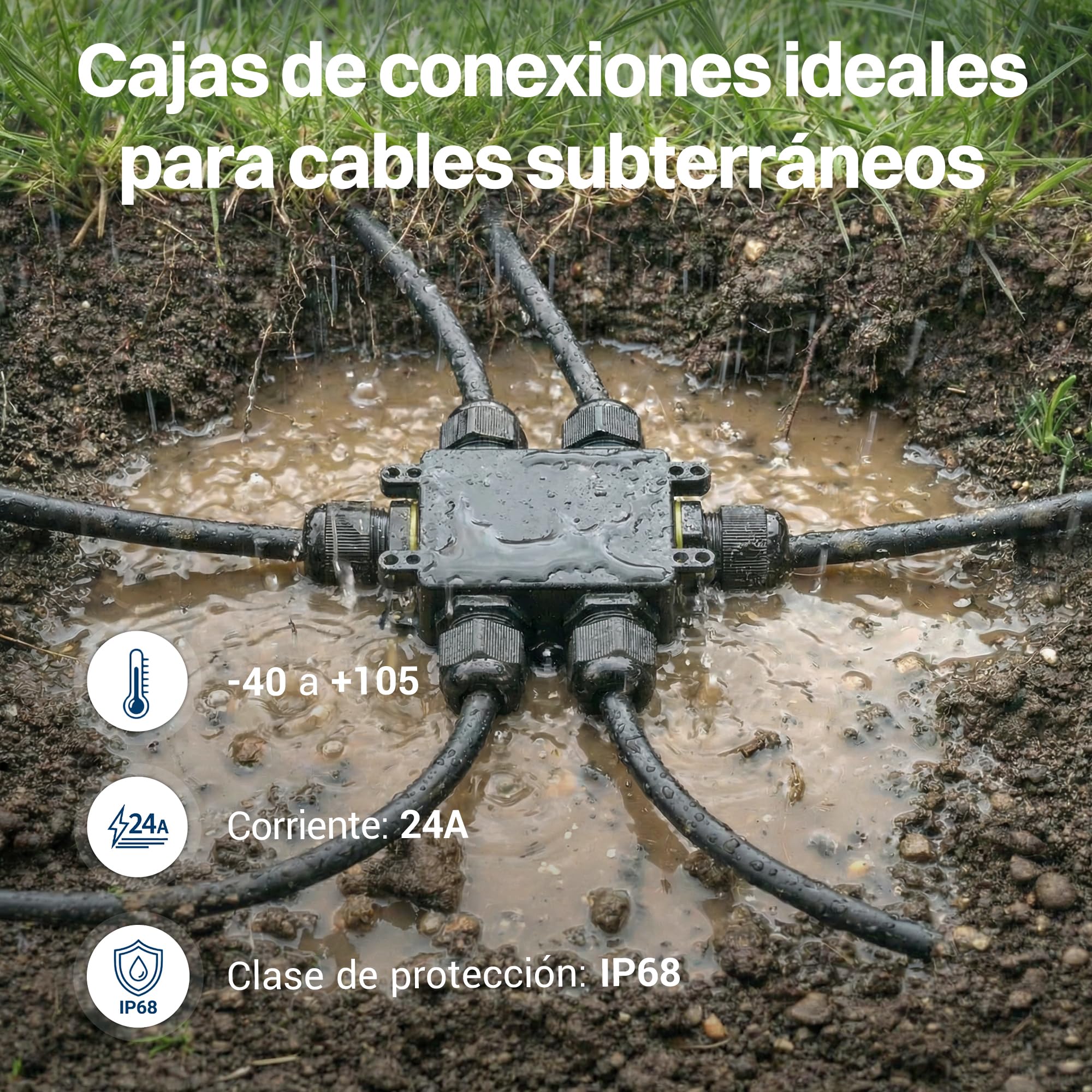 Intratec 10x Caja de derivación estanca 6 aperturas 4–14 mm cable – Caja de distribución impermeable IP68 para exterior, fácil instalación en jardín y cables subterráneos – 35 x 113 x 93mm