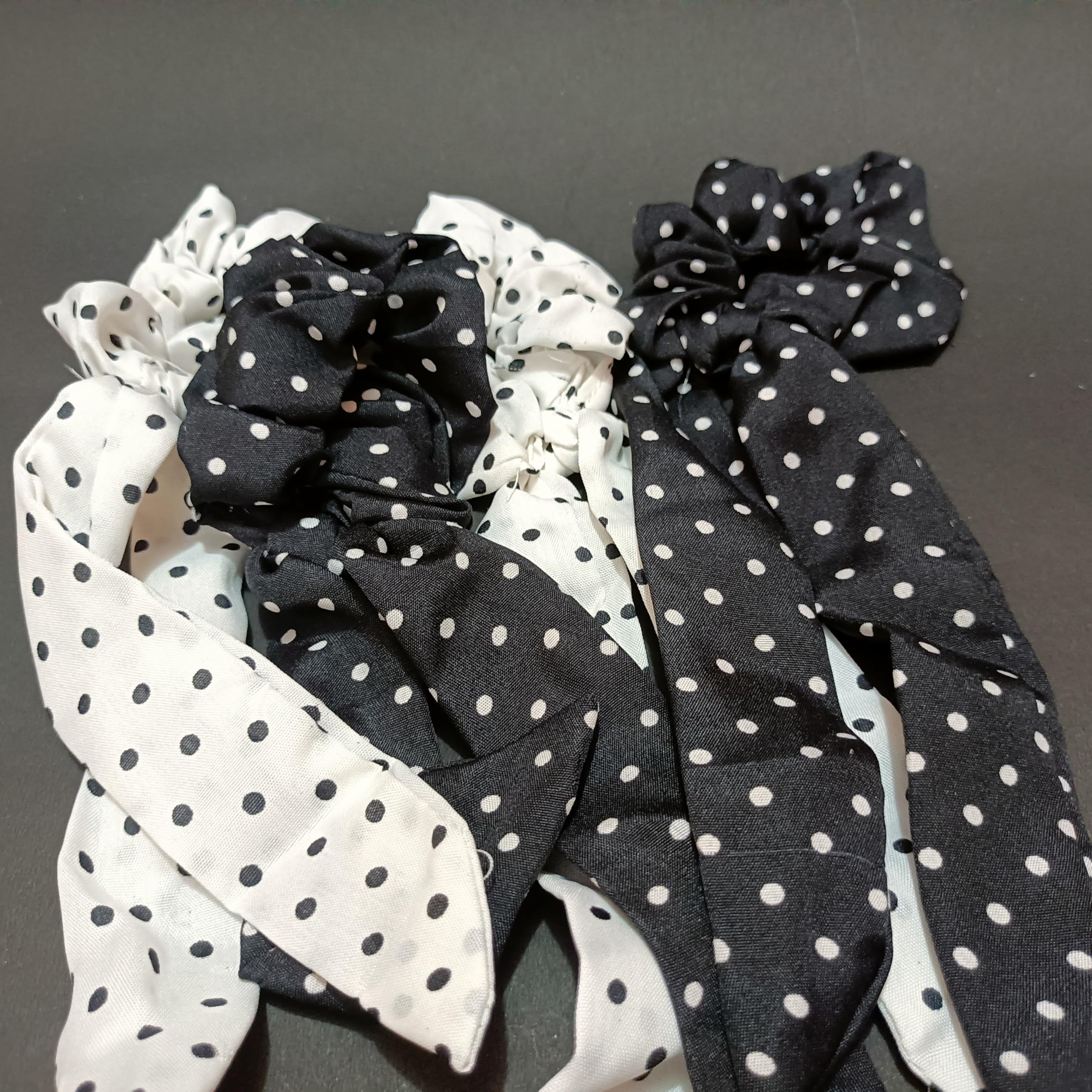 Glam Shopperz Polka Dot Hair Scrunchies, Black and White Bow Style Pack of 6-image-48