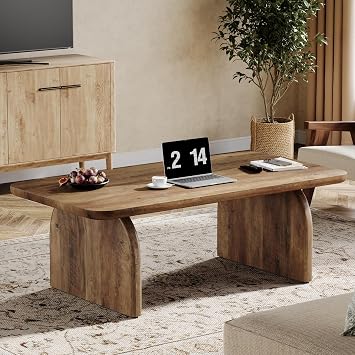 Tribesigns Rectangle Coffee Table, 47-Inch Wood Rectangular Living Room Table, Farmhouse Accent Center Low Cocktail Tea Table with Sturdy Base & Rounded Corners, Easy Assembly (Rustic Brown)
