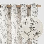 Lazzzy Blue Floral Linen Farmhouse Curtains 84 Inch Length Drapes for Living Room Bedroom Pattern Light Filtering Country Vintage Curtain Grommet Top, 2 Panels, Blue on Beige