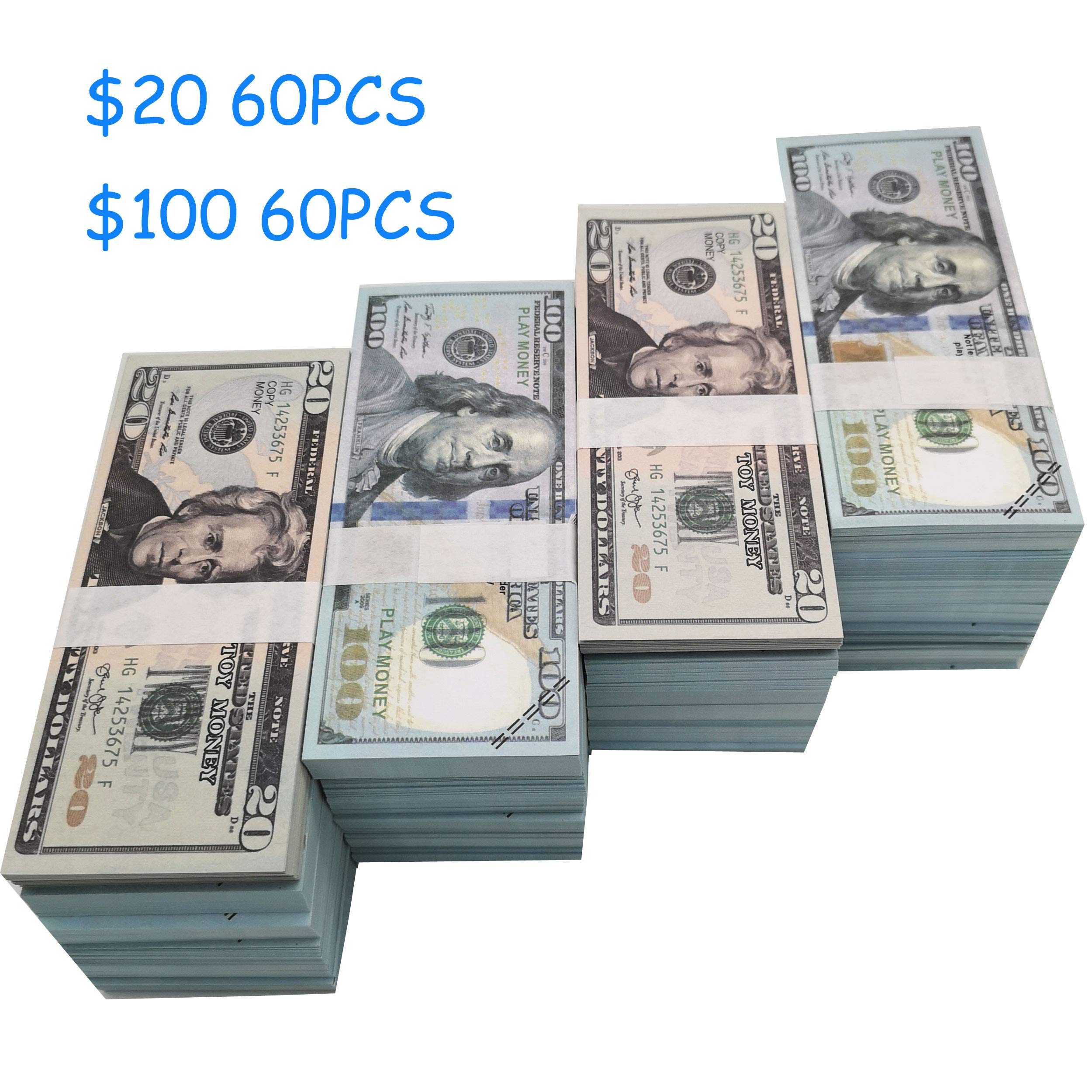 Buy Movie Prop Money Full Print 2 Sided,Mix 60 Pcs 20 and 60 Pcs 100