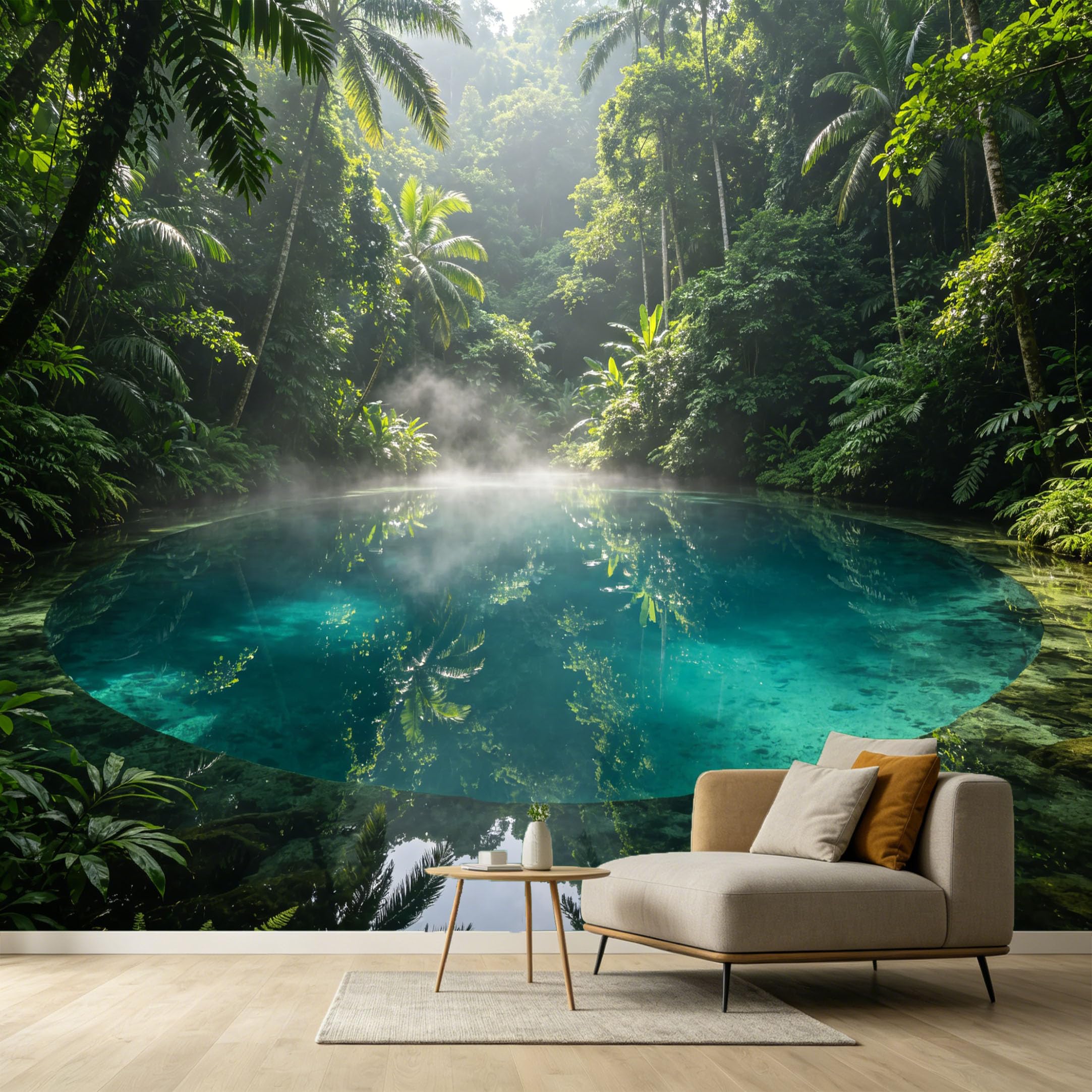 Custom Size Wall Murals Tropical Jungle Rainforest Mist Blue Pond Nature Landscape SelfAdhesive Wall Fabric Removable Large Wallpaper for Photo Living Room