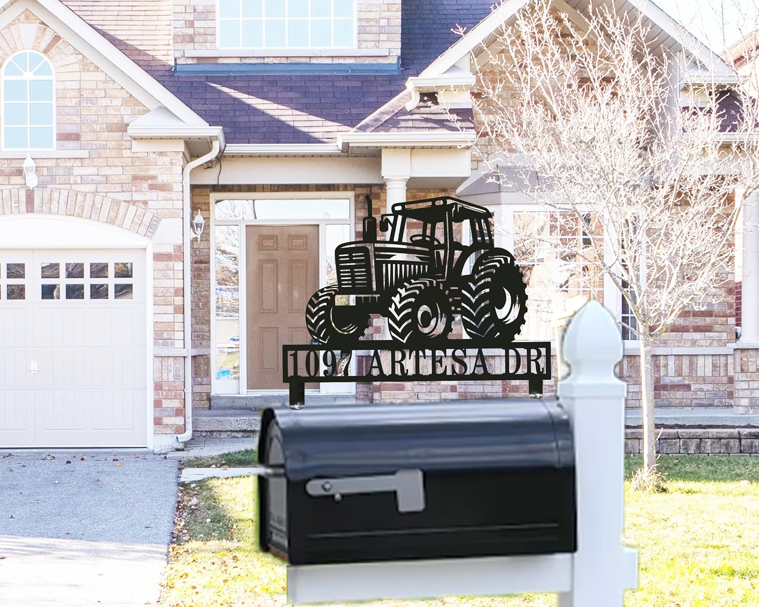 Personalized Mailbox Tractor Topper Address Sign - Metal House Numbers for Mailbox,Mailbox Topper Address Plaque,Top Mount House Number Sign Plate Decorative Mailbox sign (Mailbox and Post NOT Included)